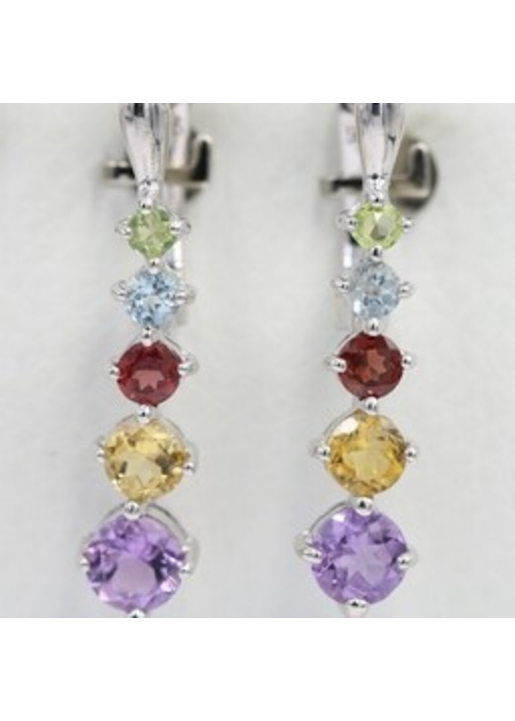 925 rhodium silver earrings set with natural Peridot, Blue Topaz, Garnet, Amethyst and Citrine