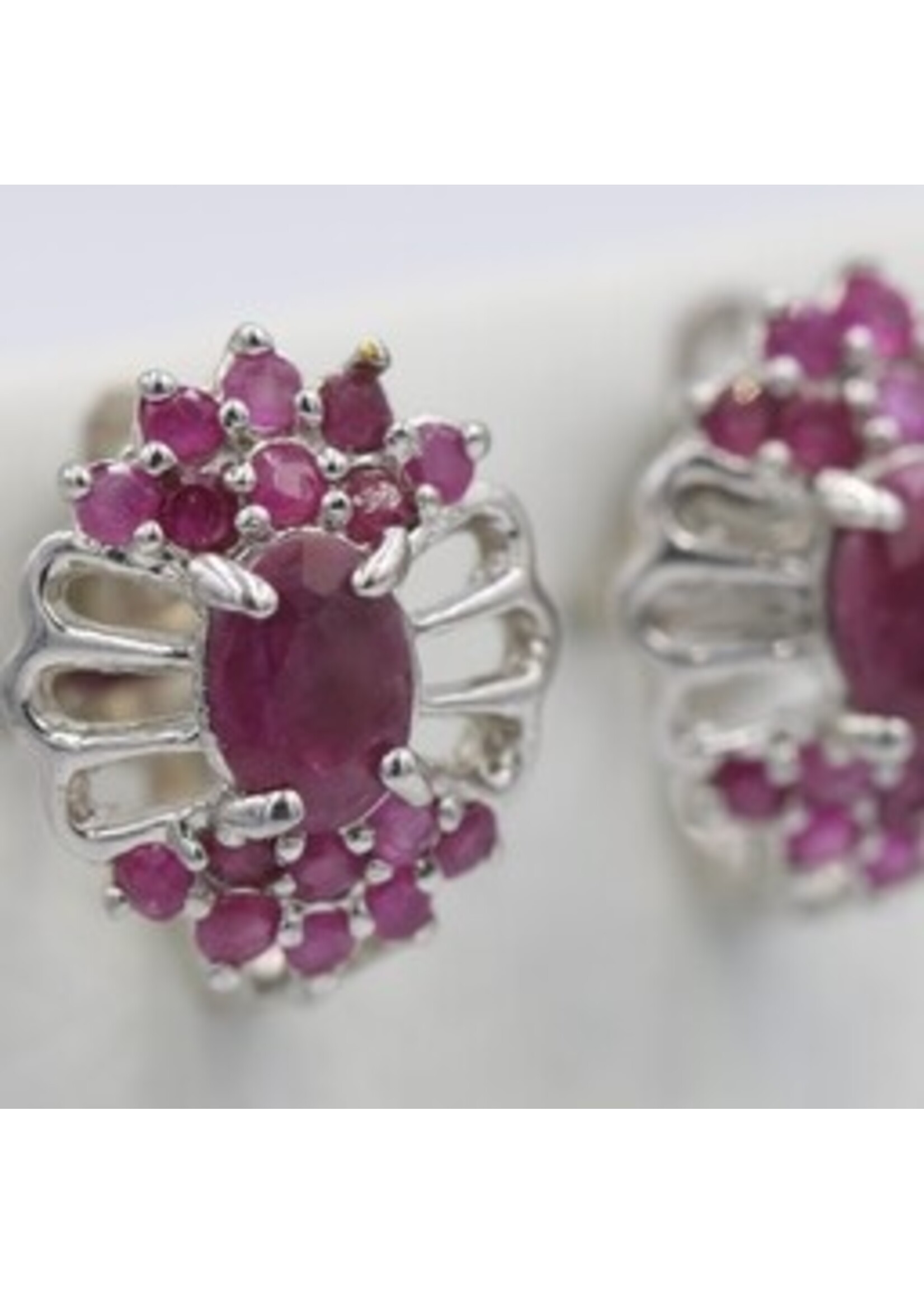 925 rhodium plated silver earrings set with natural rubies