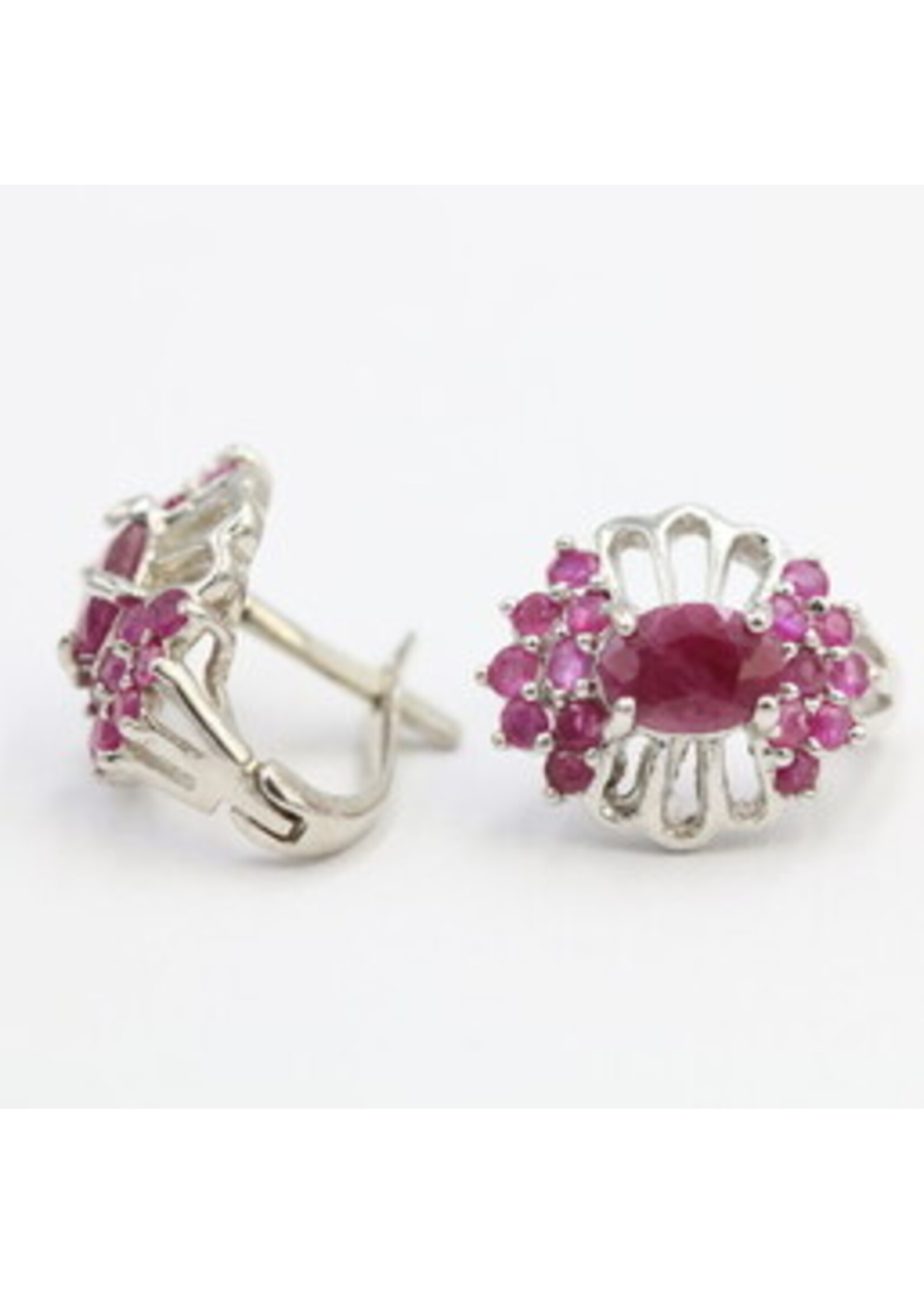 925 rhodium plated silver earrings set with natural rubies