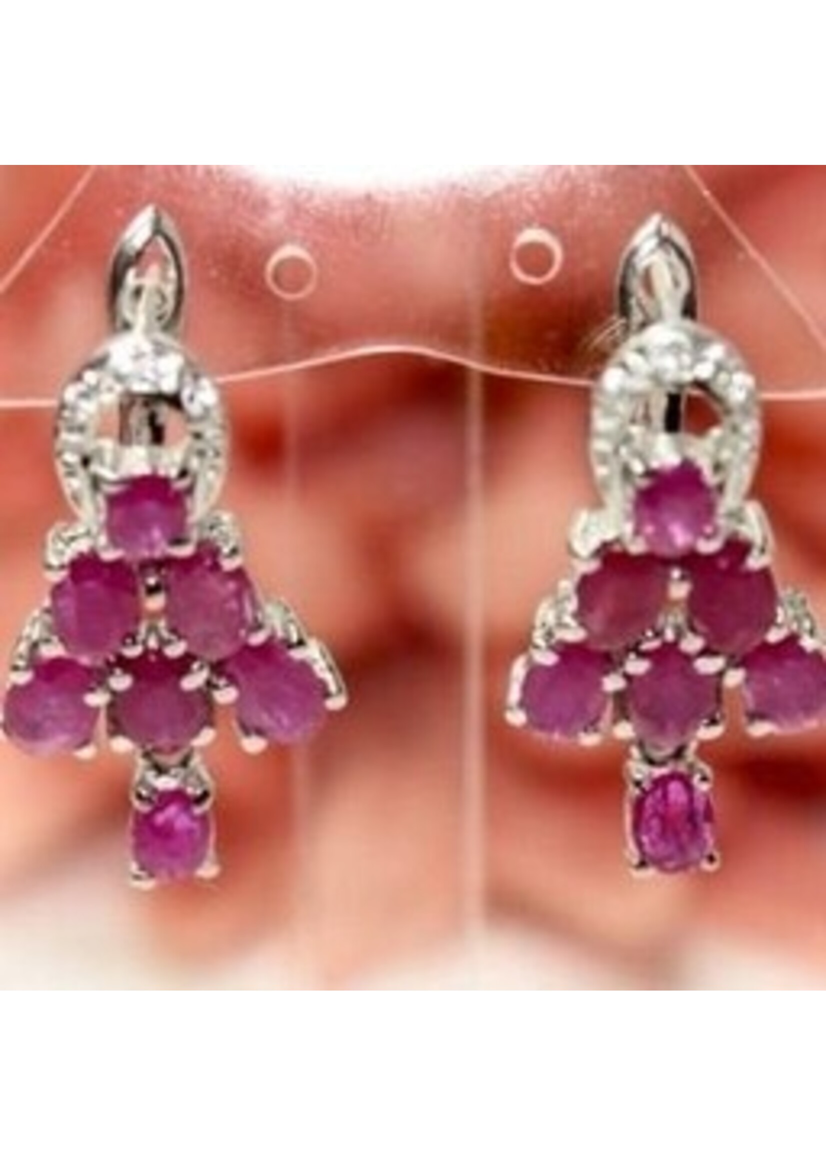 925 rhodium silver earrings set with natural rubies