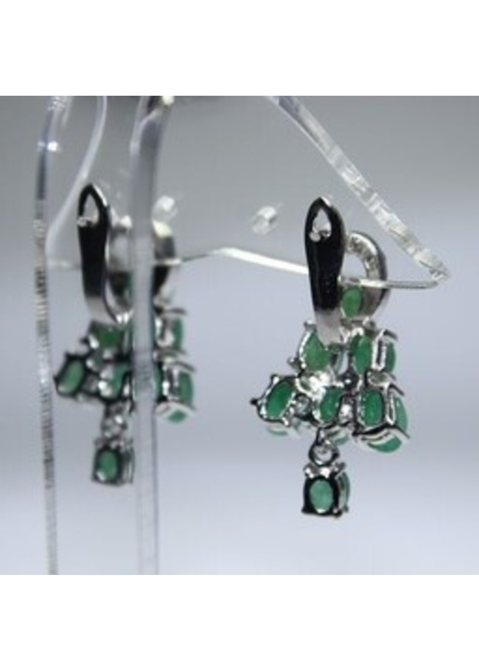 925 rhodium silver earrings set with natural Emerald