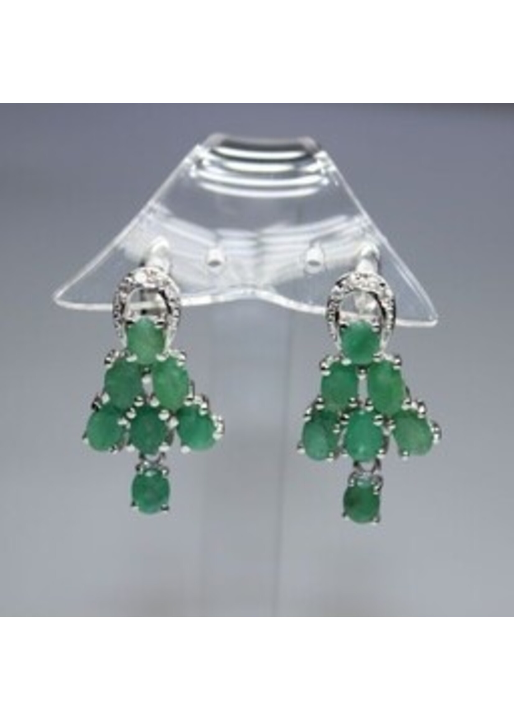 925 rhodium silver earrings set with natural Emerald