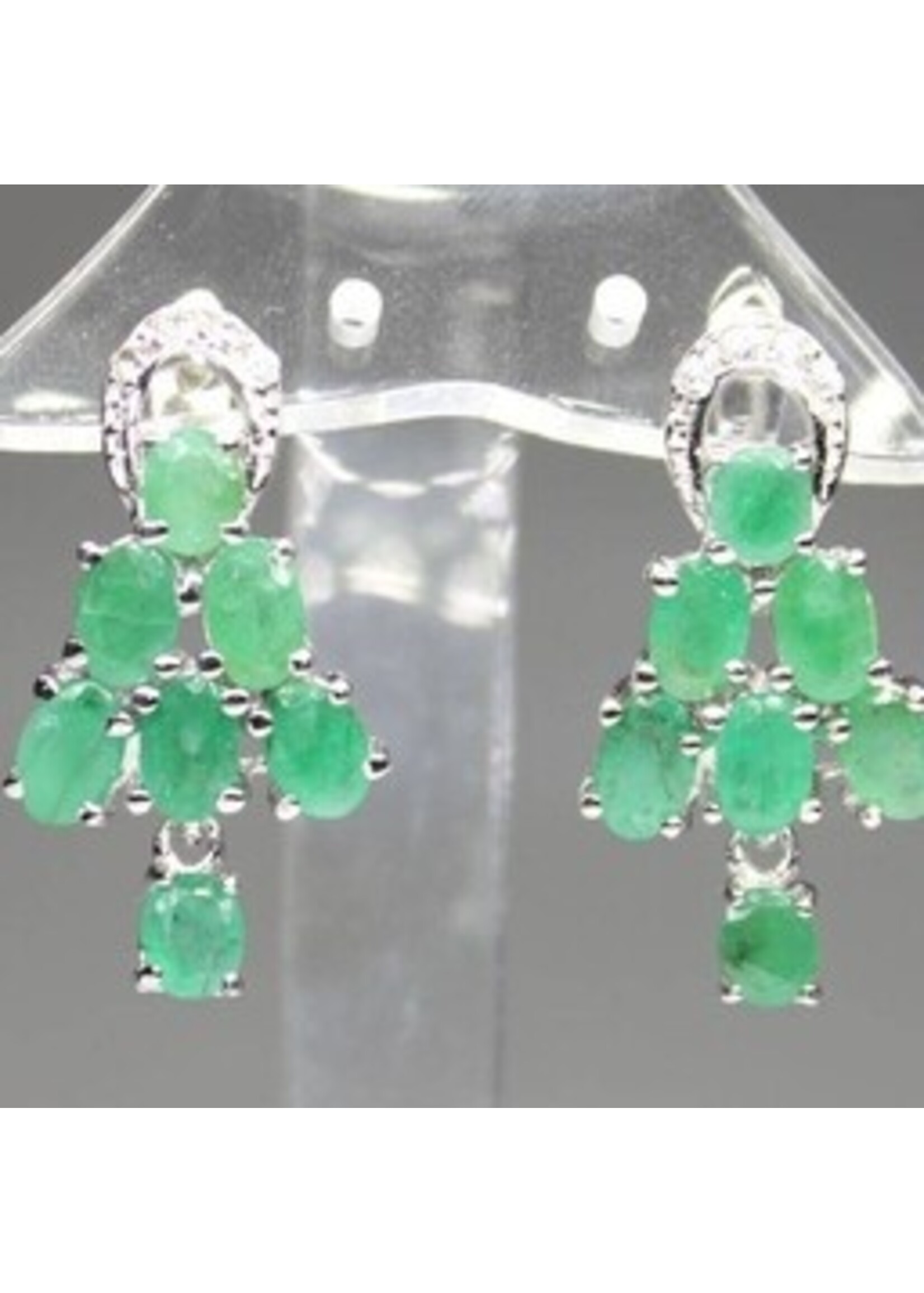 925 rhodium silver earrings set with natural Emerald