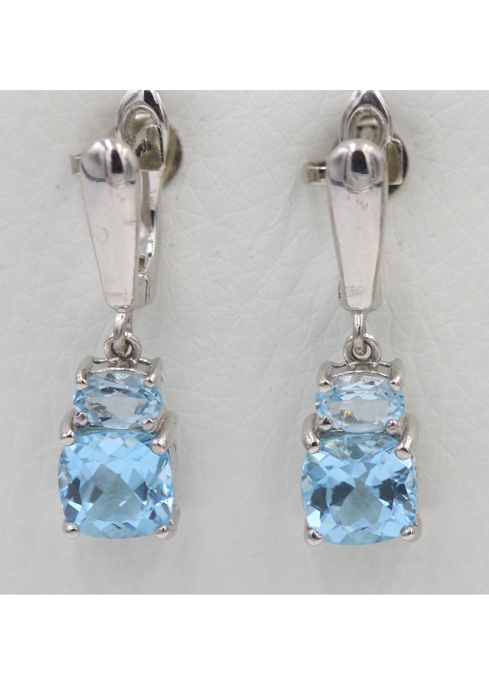 925 rhodium plated silver earrings set with natural Blue Topaz