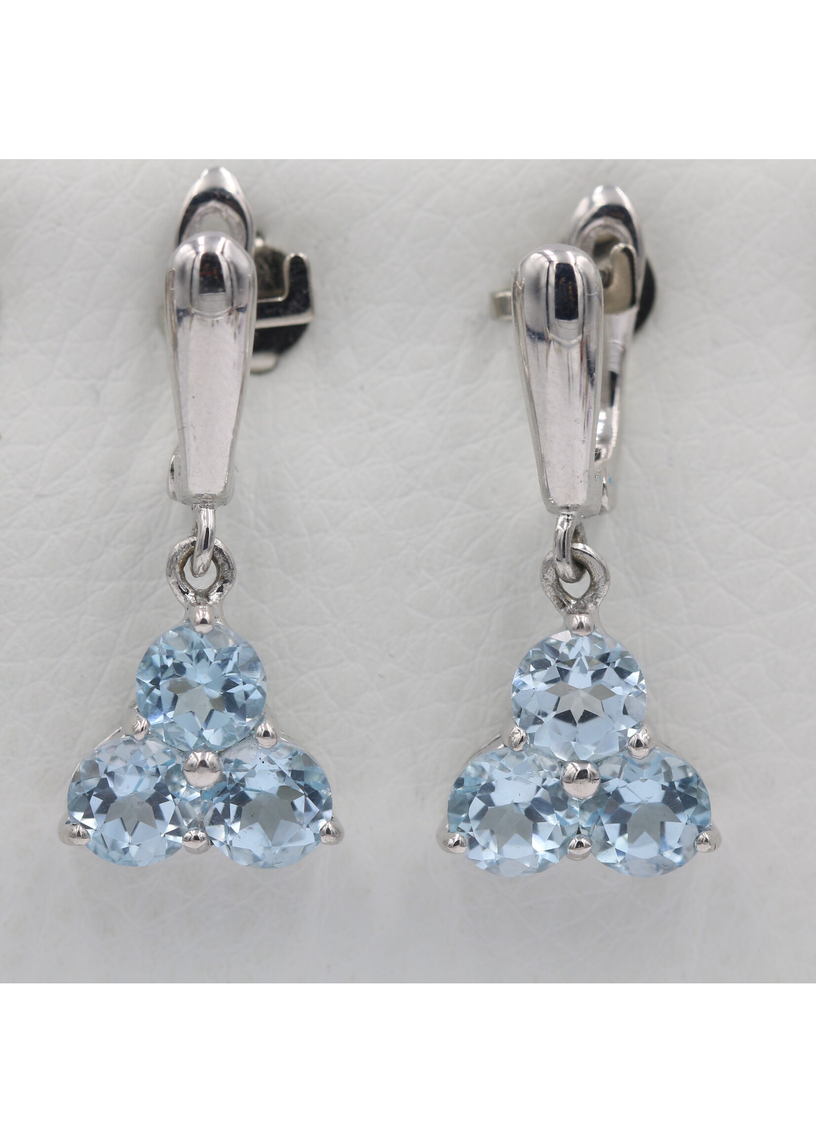 925 rhodium plated silver earrings set with natural Blue Topaz