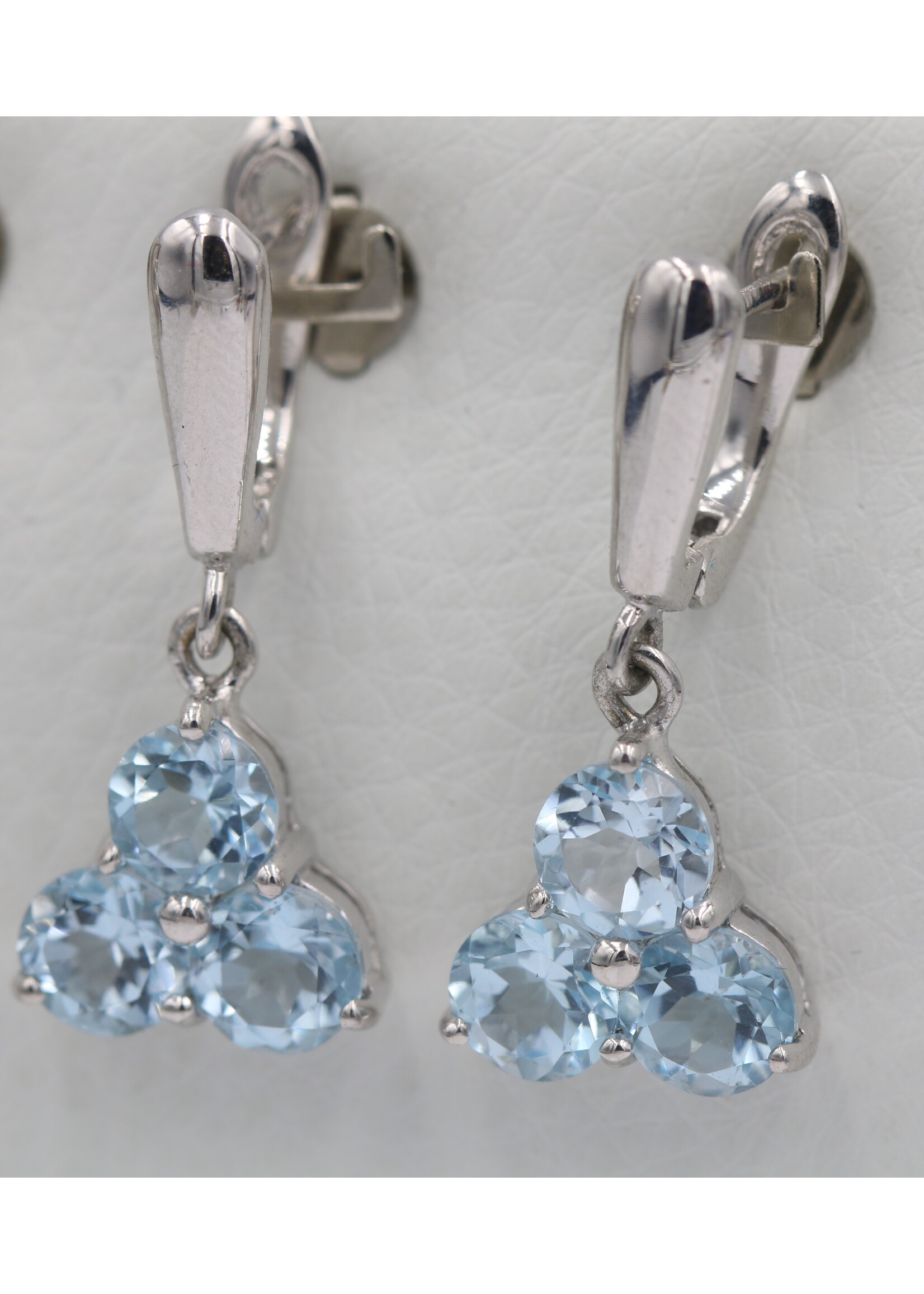 925 rhodium plated silver earrings set with natural Blue Topaz