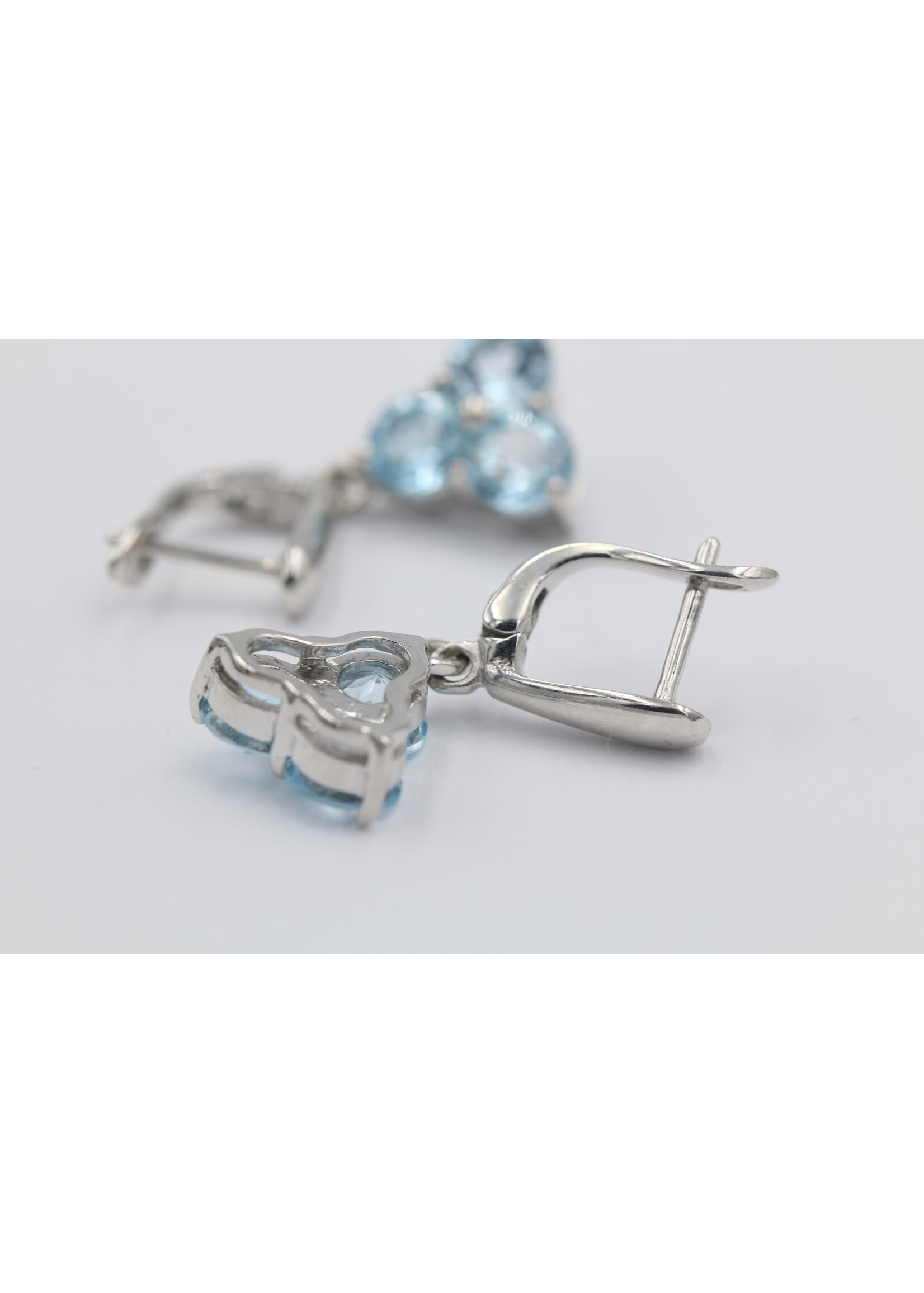 925 rhodium plated silver earrings set with natural Blue Topaz