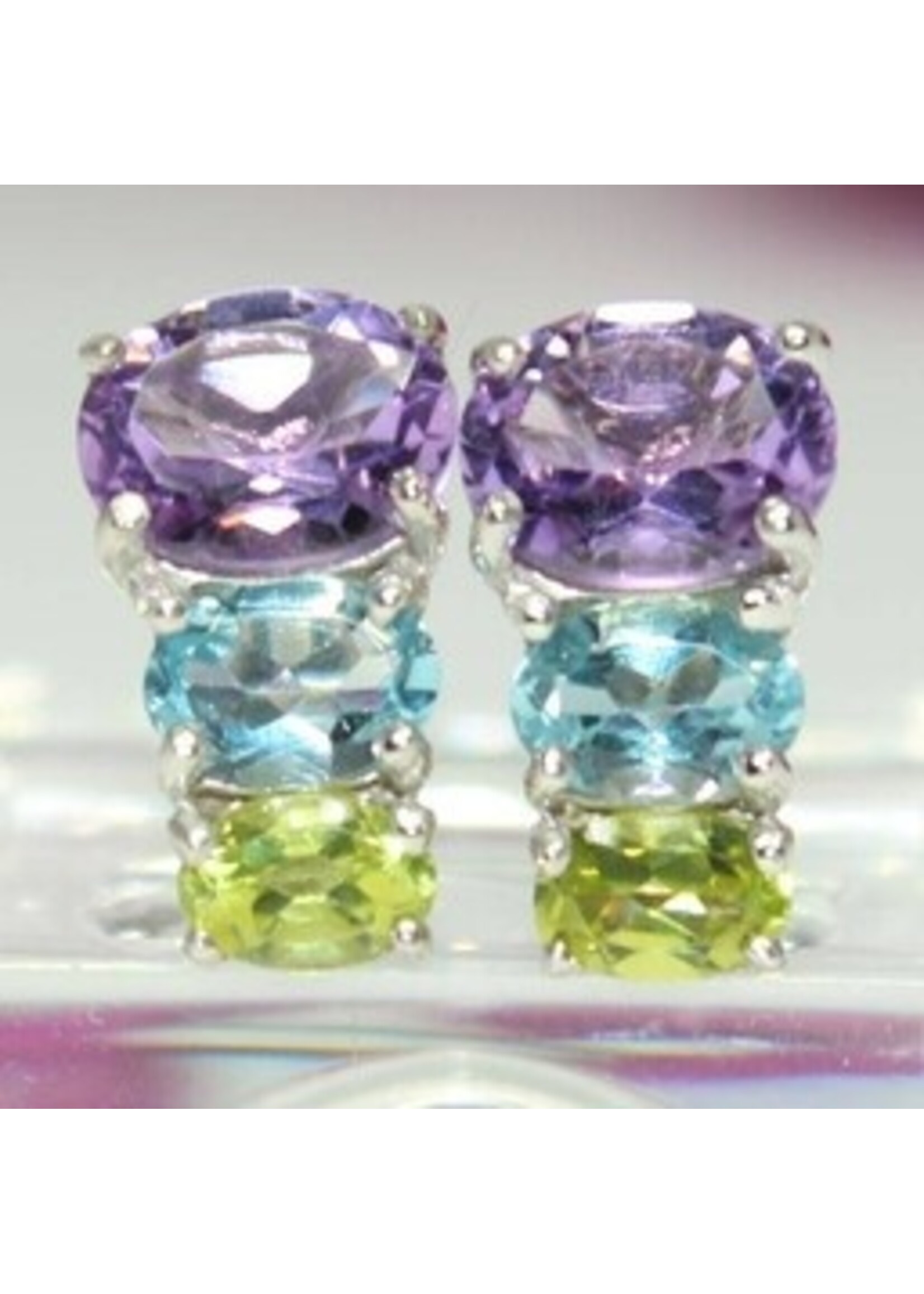 925 orecchini d'argento rodio fissati con Ametista naturale, topazio azzurro e Peridot