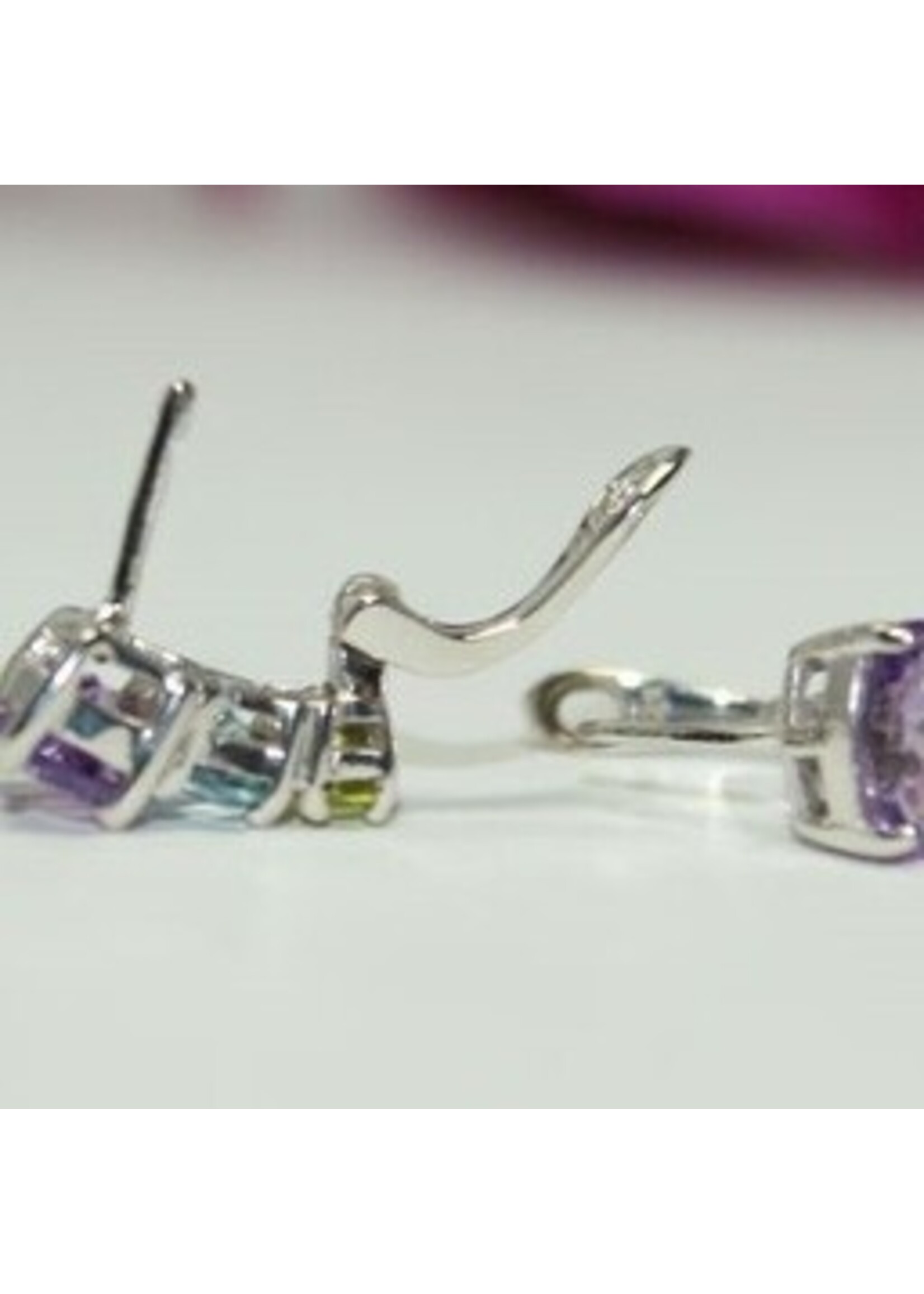 925 boucles d'oreilles en argent rhodié serti de Améthyste naturelle, topaze bleue et Peridot