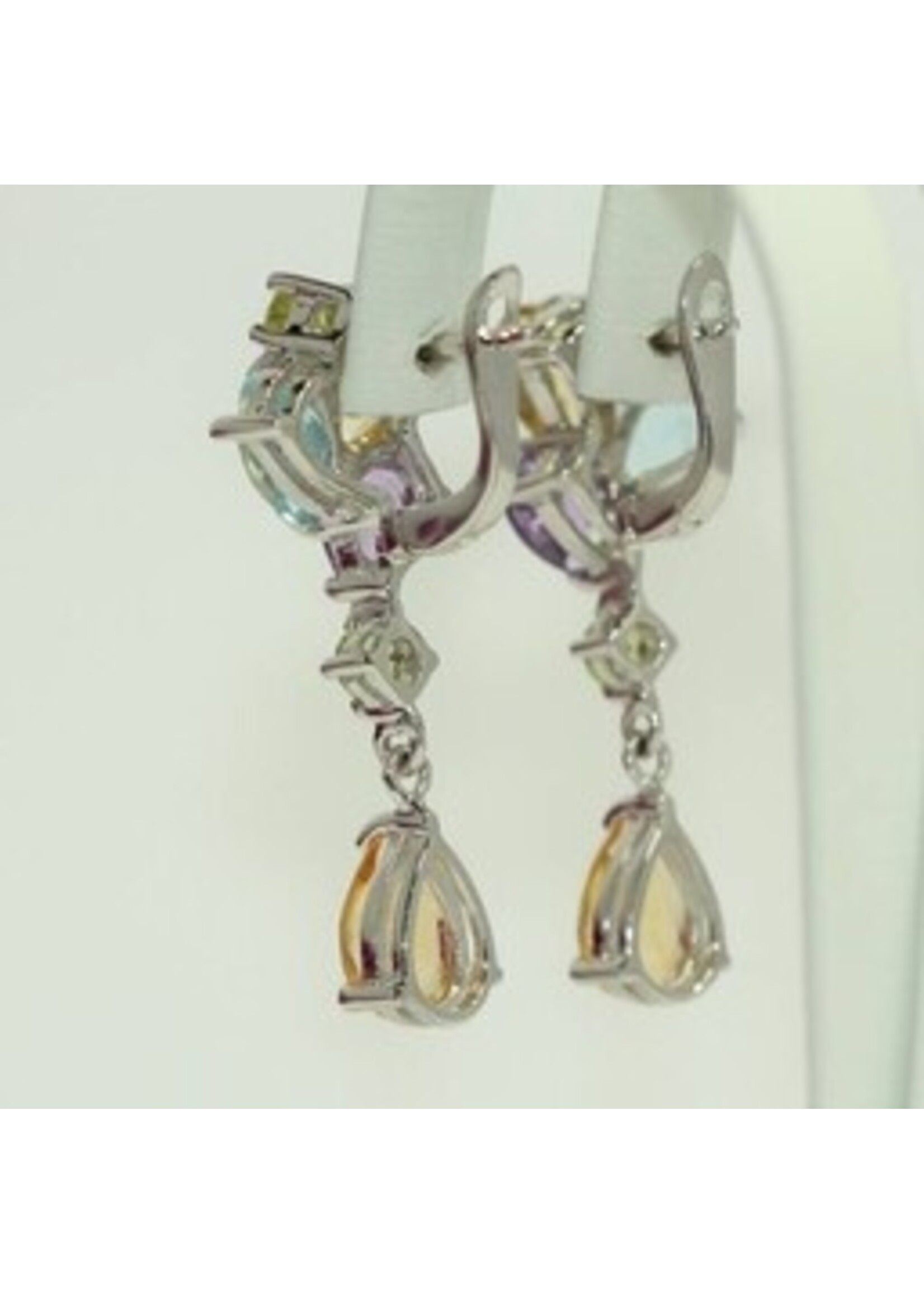 925 rhodium silver earrings set with natural Citrine, Blue Topaz, Amethyst and Peridot