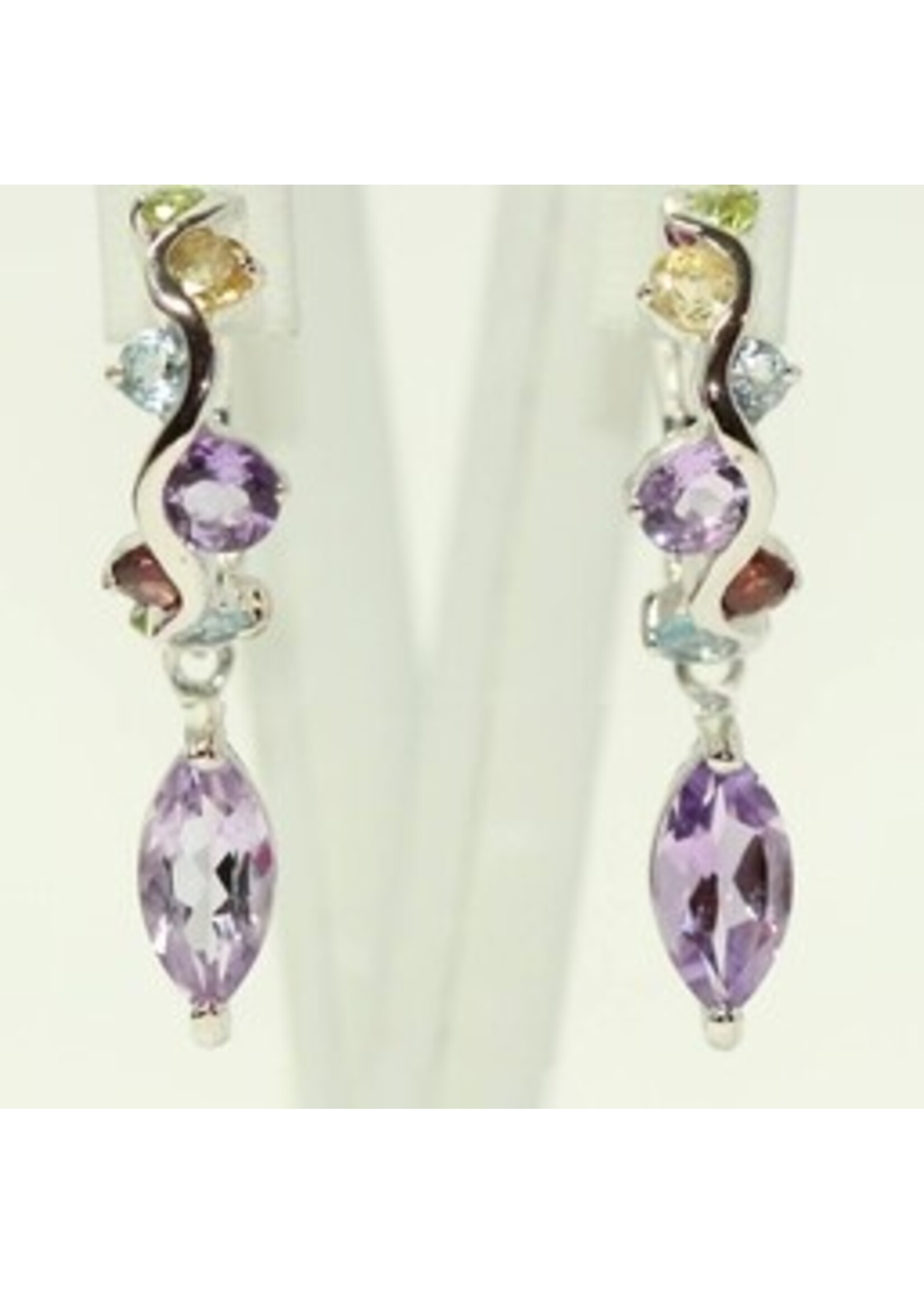 925 rhodium silver earrings with natural Amethyst, Blue Topaz, Citrine, Garnet and Peridot