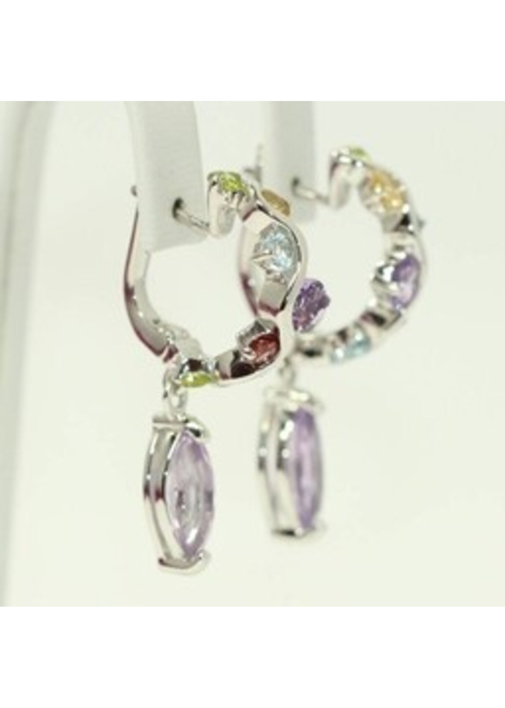 925 rhodium silver earrings with natural Amethyst, Blue Topaz, Citrine, Garnet and Peridot
