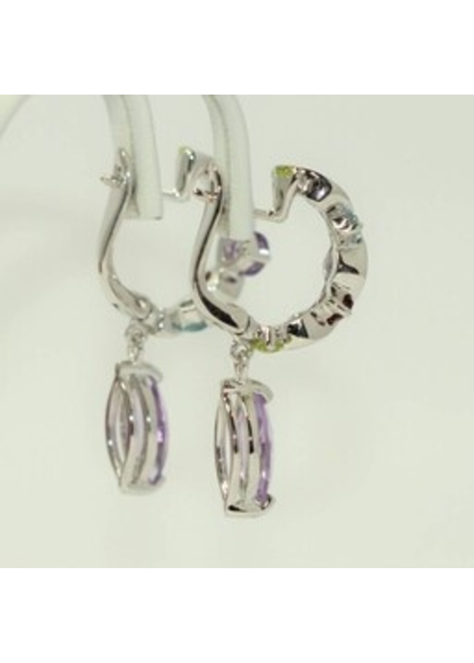925 orecchini argento rodiato con naturale ametista, topazio azzurro, citrino, granato e peridoto