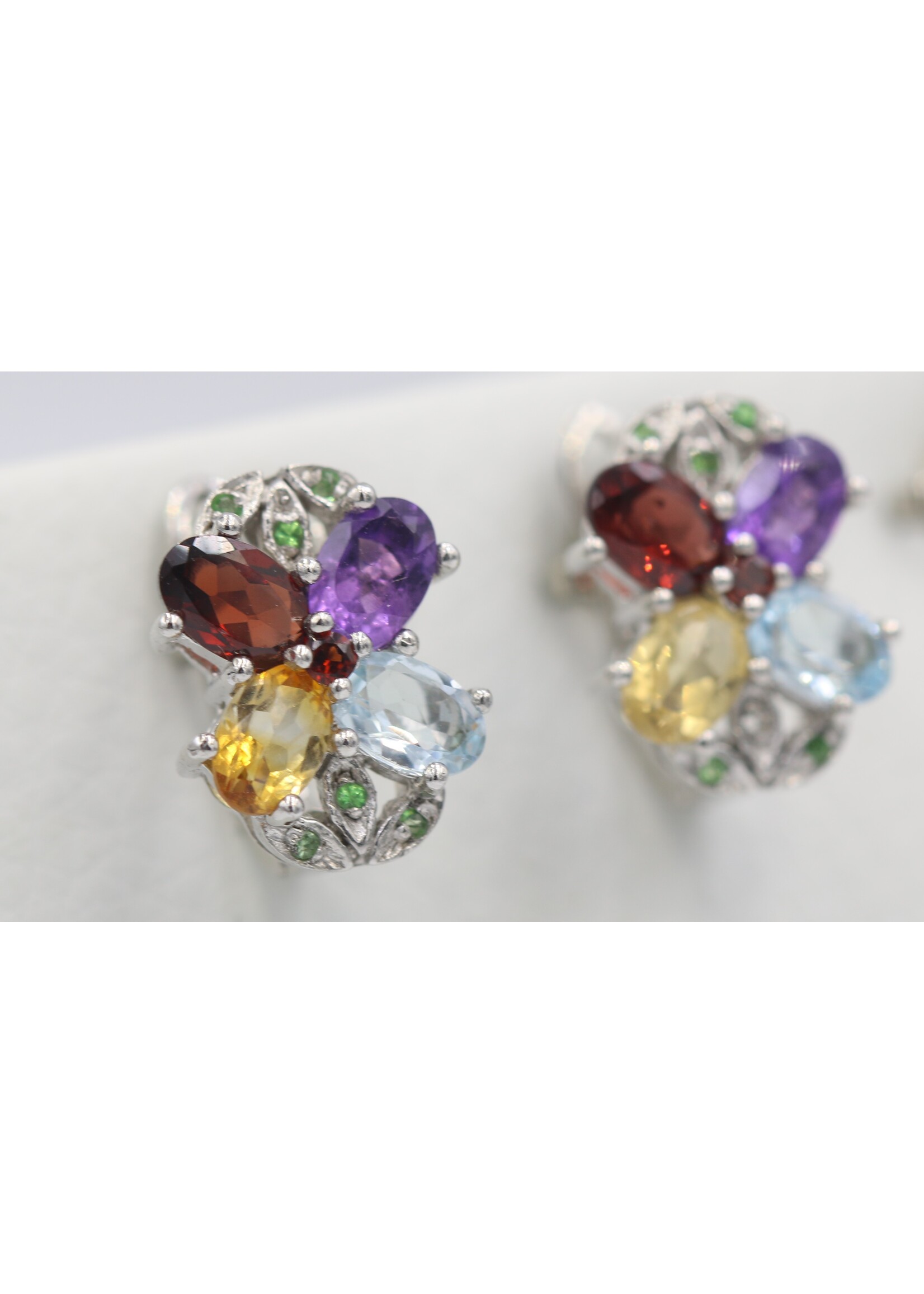 925 rhodium zilveren oorbellen set met Blue Topaz, Ruby, Amethyst, Citrien, Tsavorite