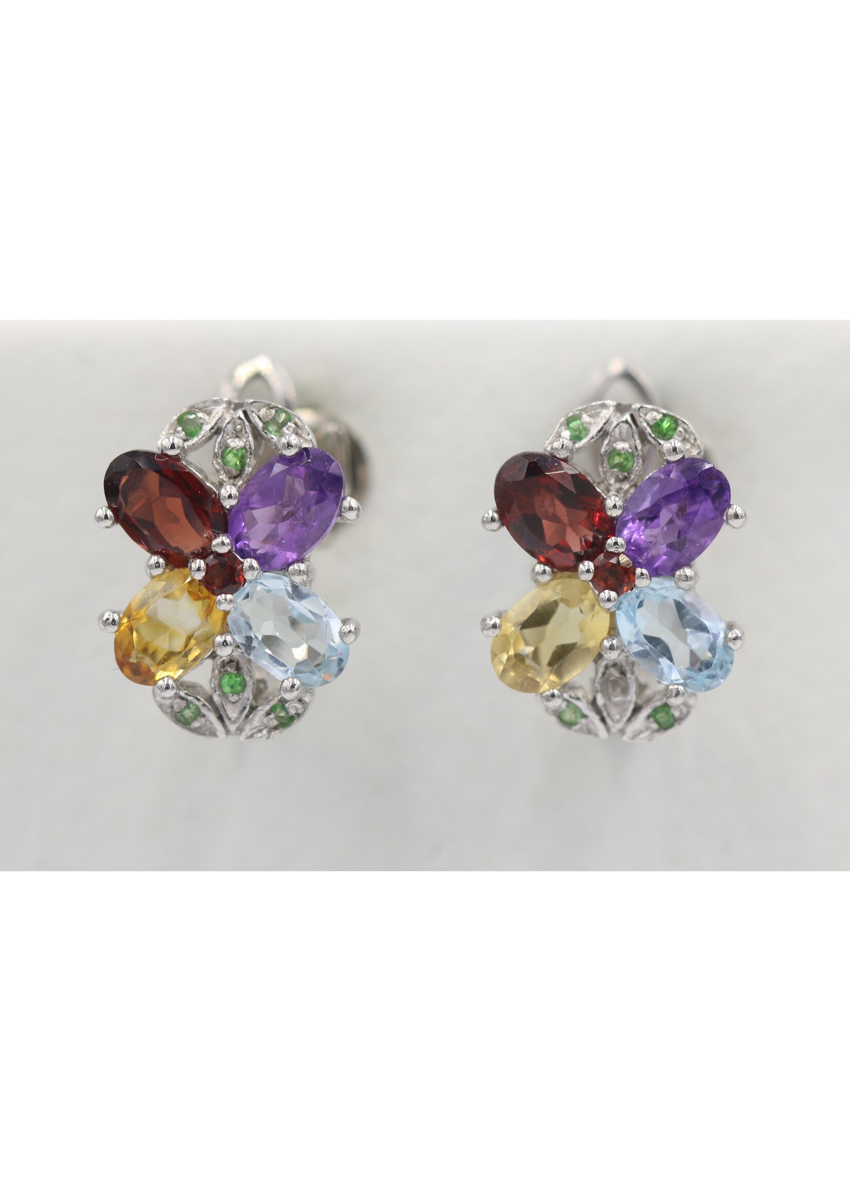925 rhodium zilveren oorbellen set met Blue Topaz, Ruby, Amethyst, Citrien, Tsavorite