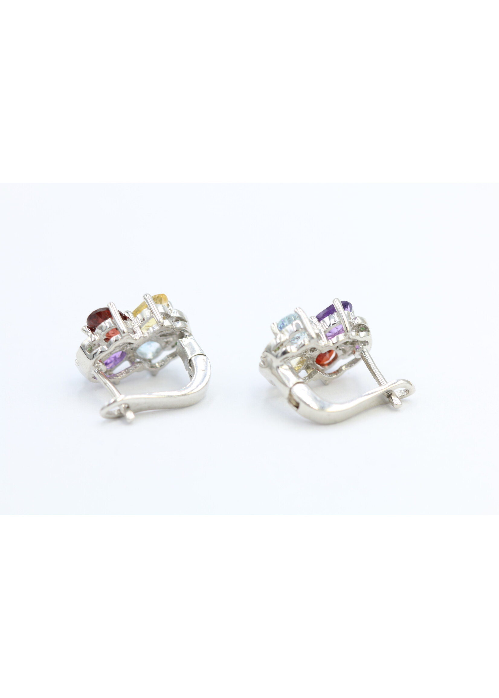 925 rhodium zilveren oorbellen set met Blue Topaz, Ruby, Amethyst, Citrien, Tsavorite