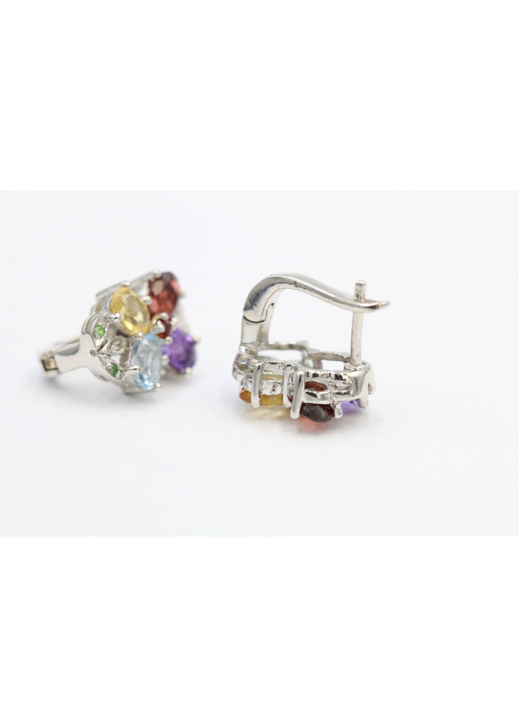 925 rhodium zilveren oorbellen set met Blue Topaz, Ruby, Amethyst, Citrien, Tsavorite