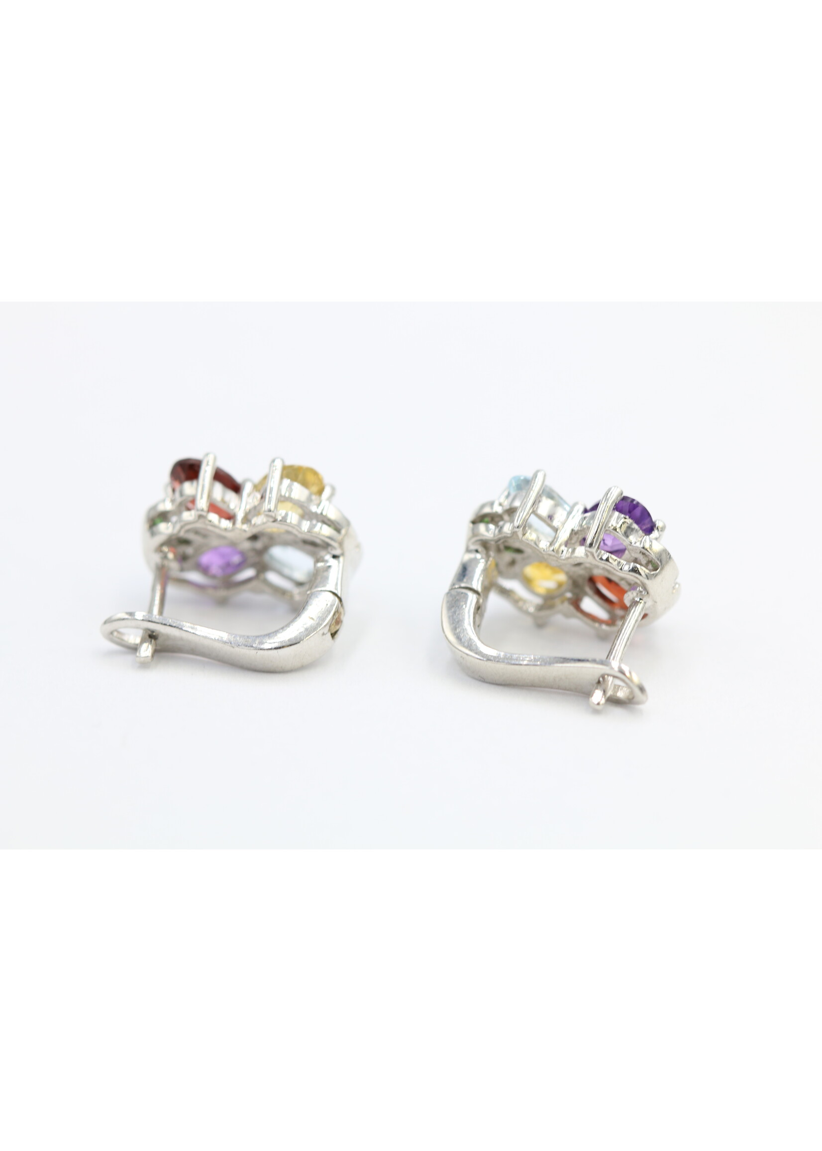 925 rhodium zilveren oorbellen set met Blue Topaz, Ruby, Amethyst, Citrien, Tsavorite
