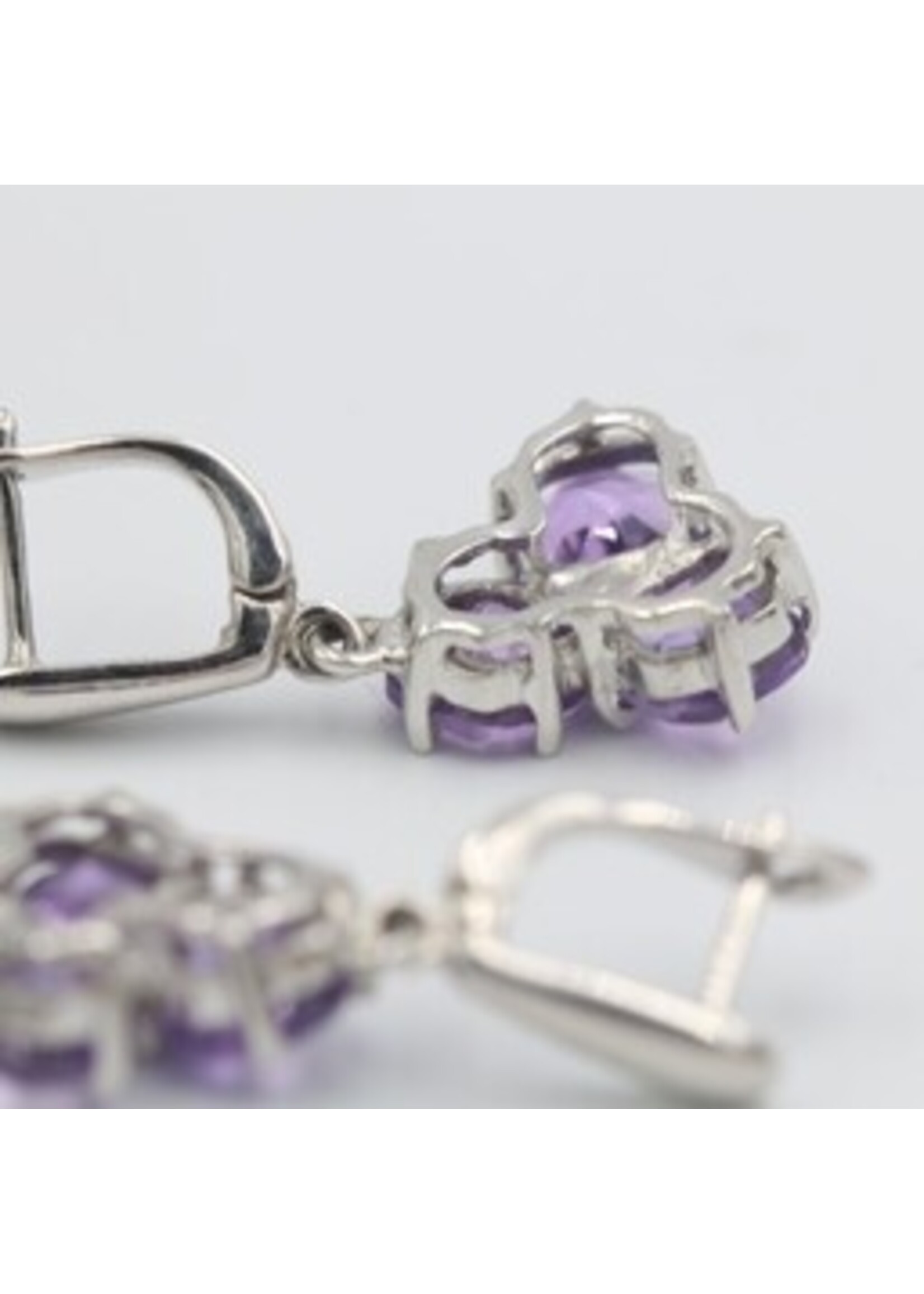 Boucles d'oreilles en argent 925 rhodié serties d'améthyste naturelle