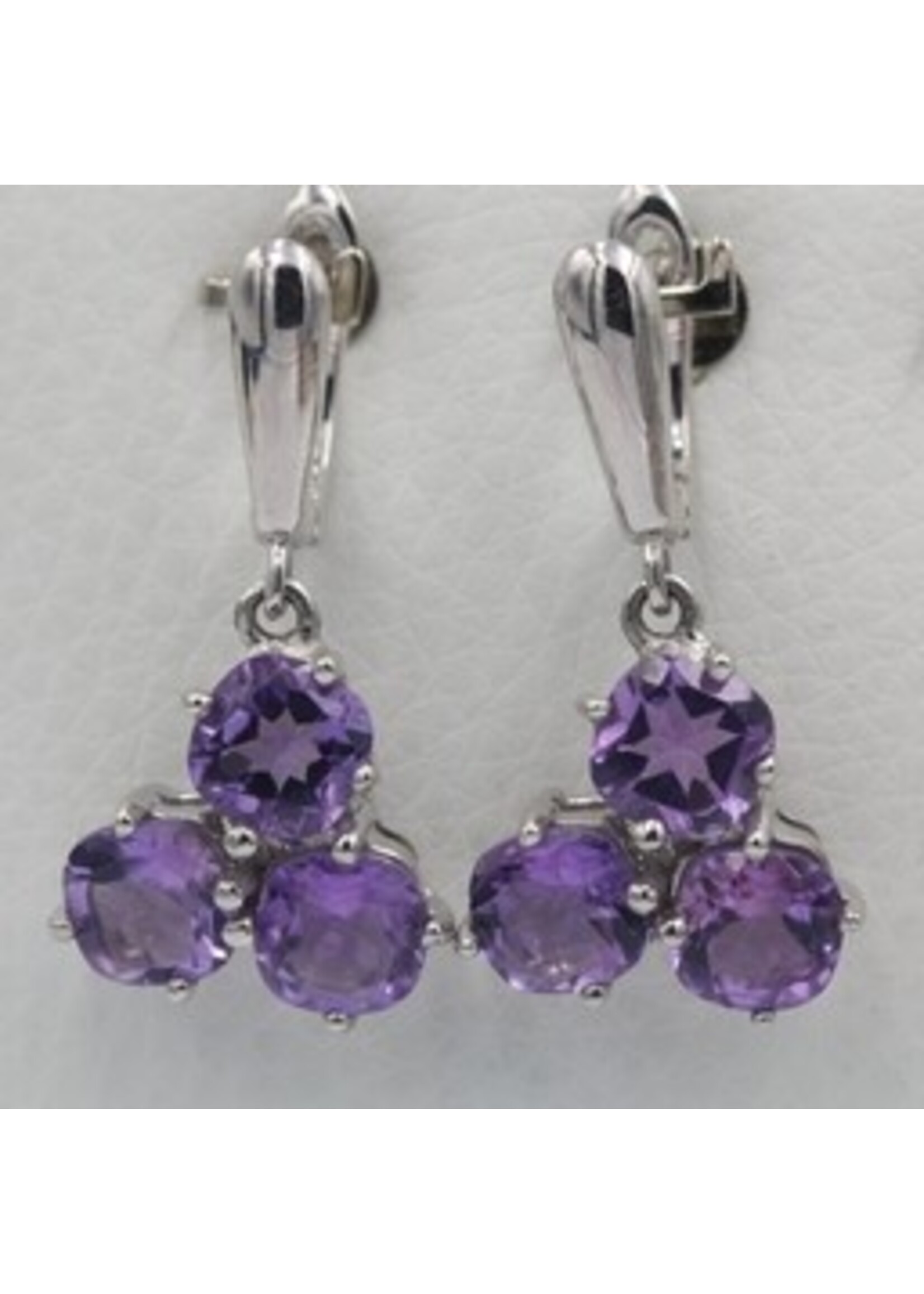 925 rhodium plated silver earrings set with natural amethyst