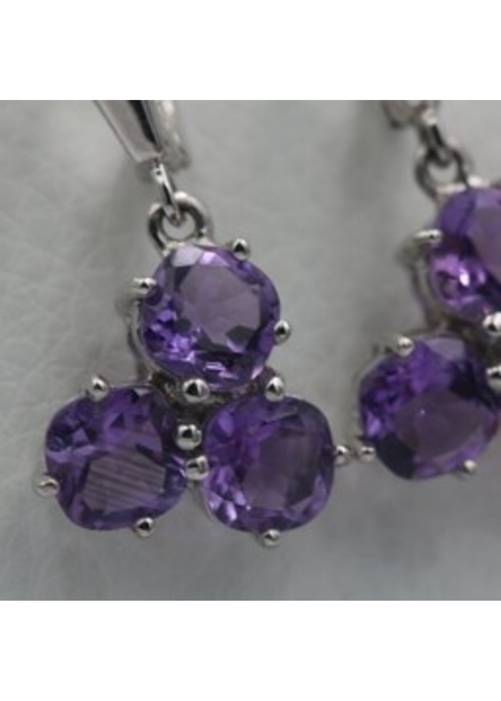 Boucles d'oreilles en argent 925 rhodié serties d'améthyste naturelle