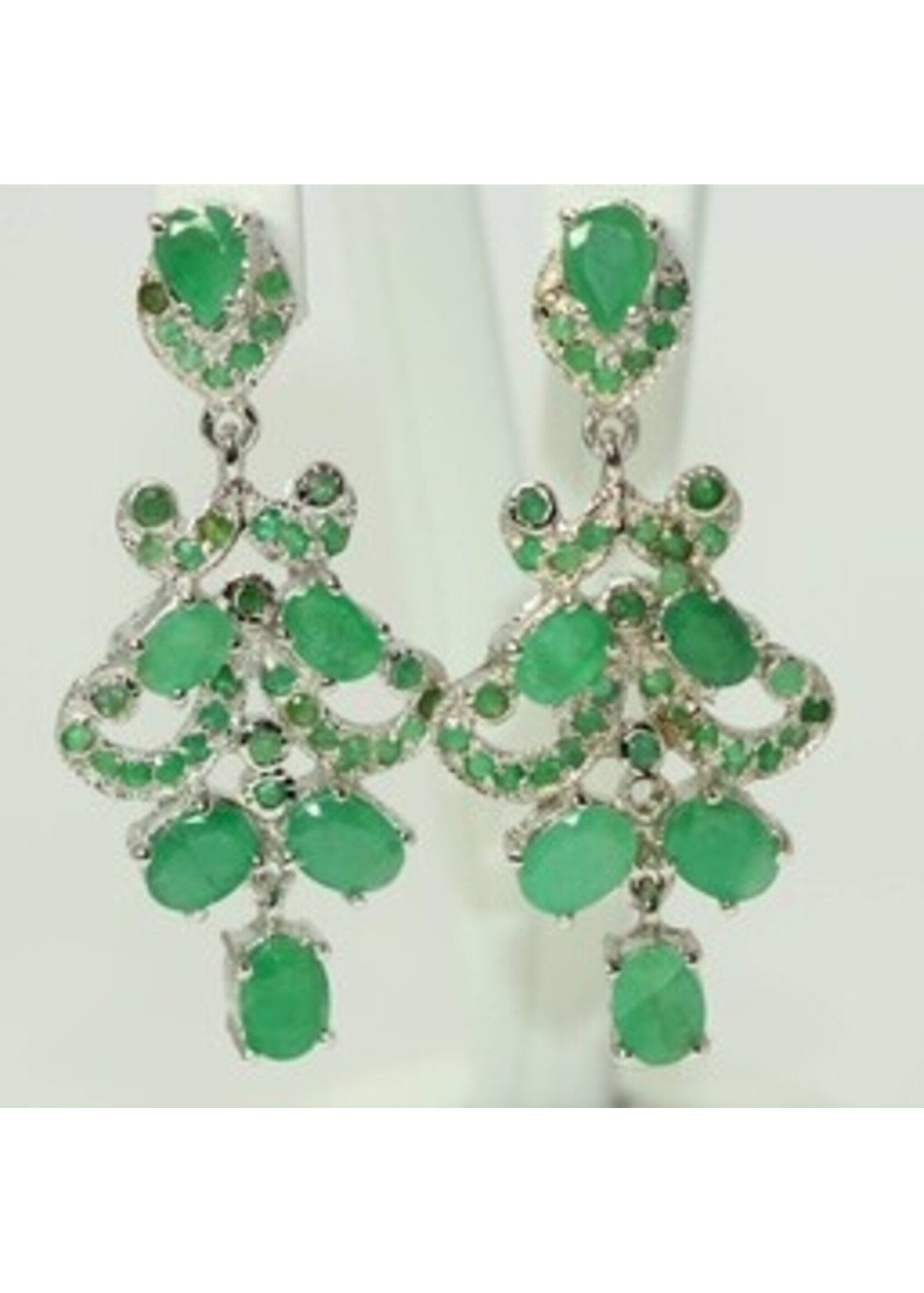 925 rhodium boucles d'oreilles en argent avec Emerald naturel