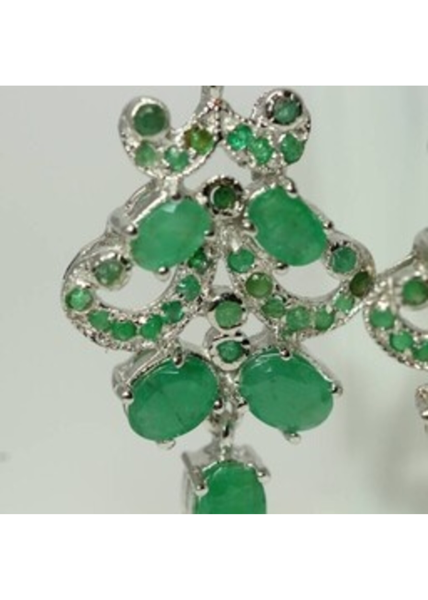 925 rhodium boucles d'oreilles en argent avec Emerald naturel