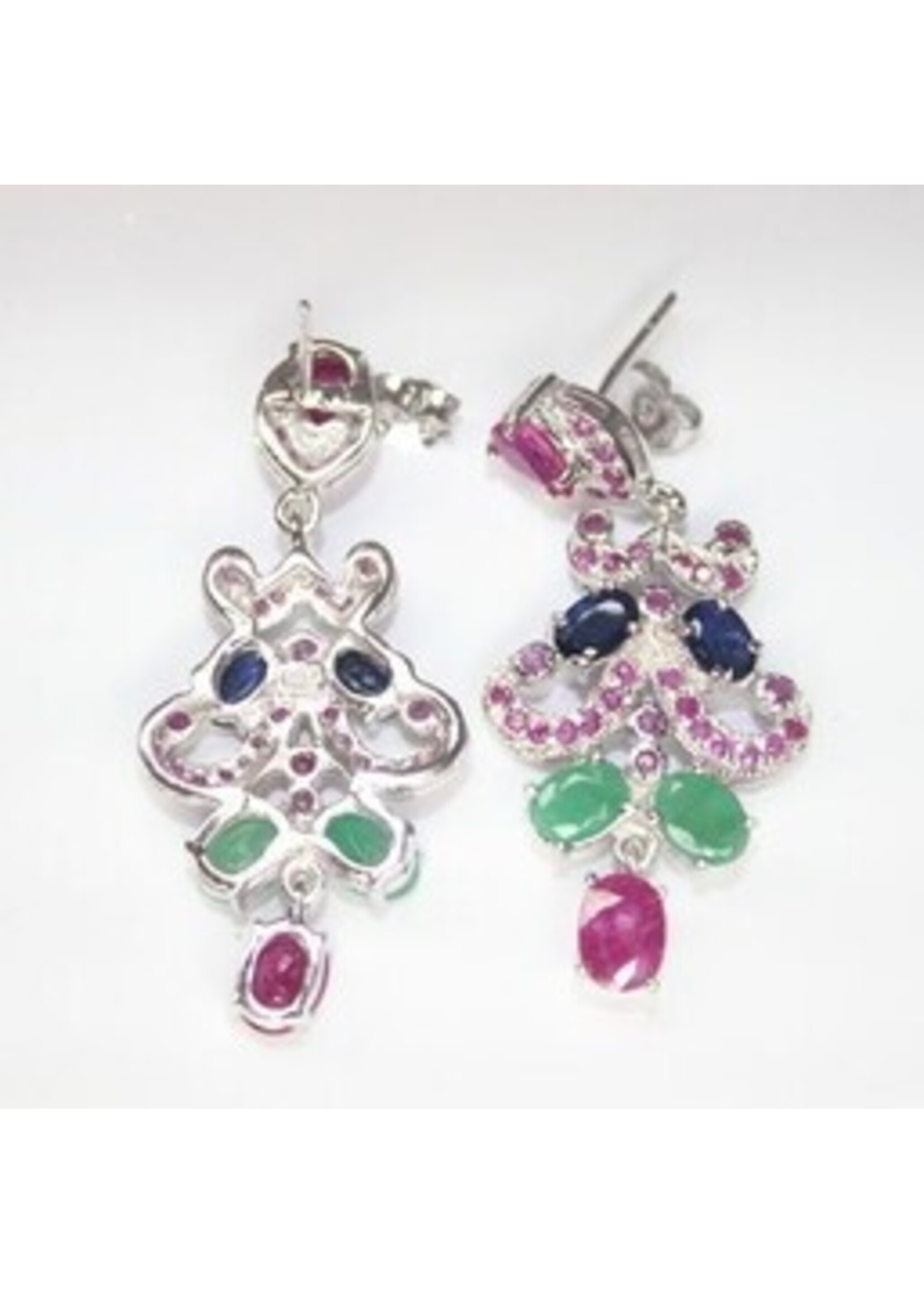 925 rhodium silver ring with natural Emerald, Ruby and Sapphire