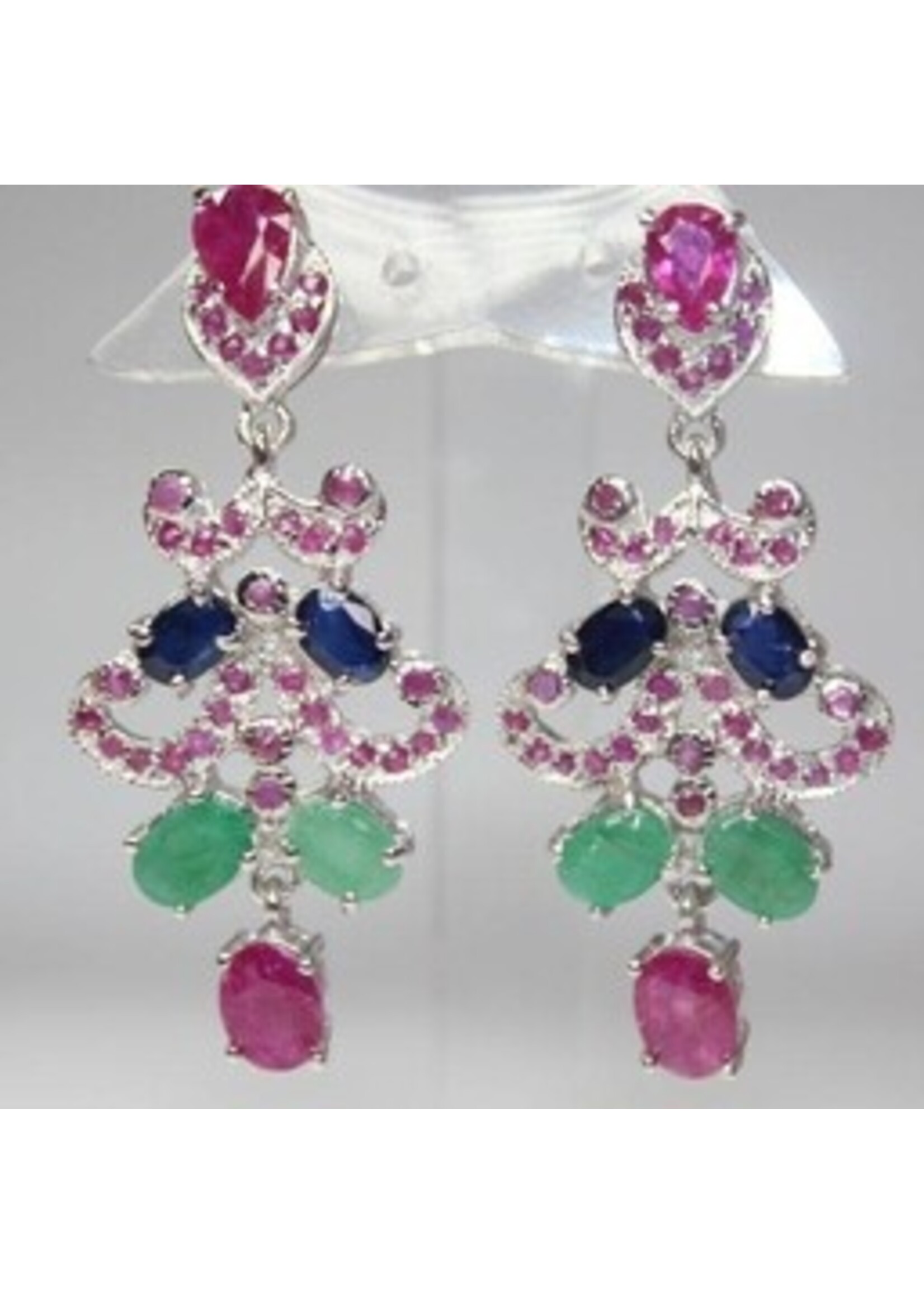 925 rhodium silver ring with natural Emerald, Ruby and Sapphire