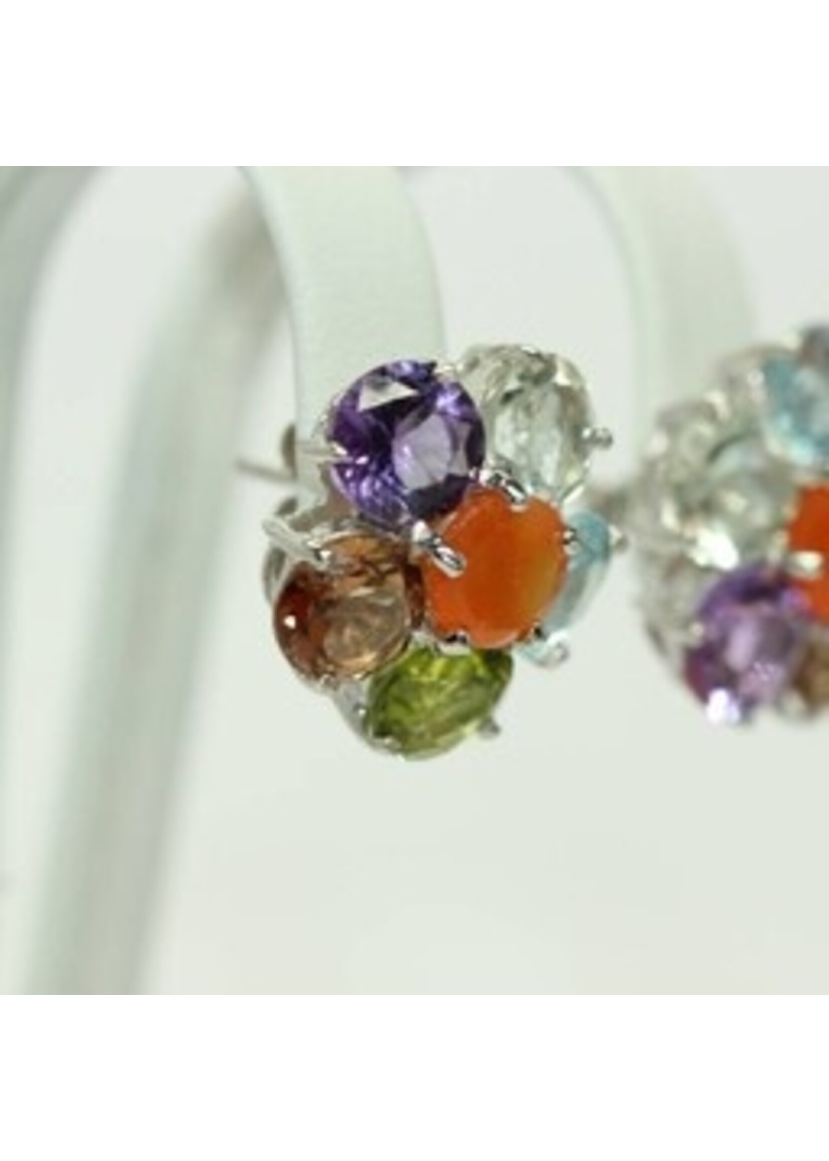 925 rhodium silver earrings set with natural Carnelian, Amethyst, Blue Topaz, Peridot and Quartz