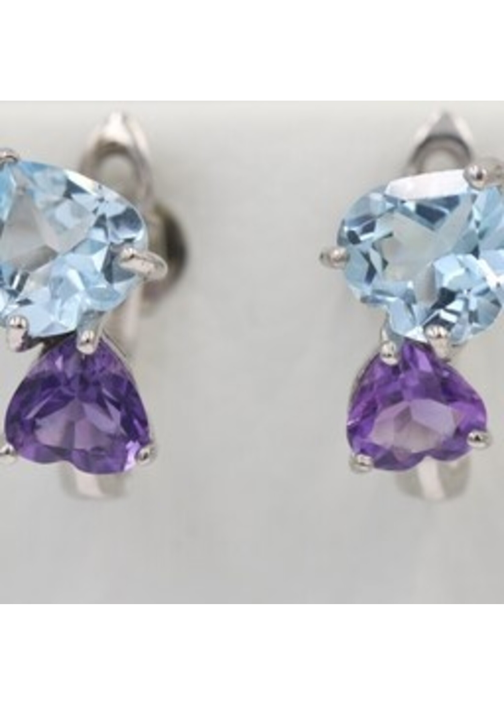 Boucles d'oreilles en argent 925 serties d'améthyste naturelle et de topaze bleue