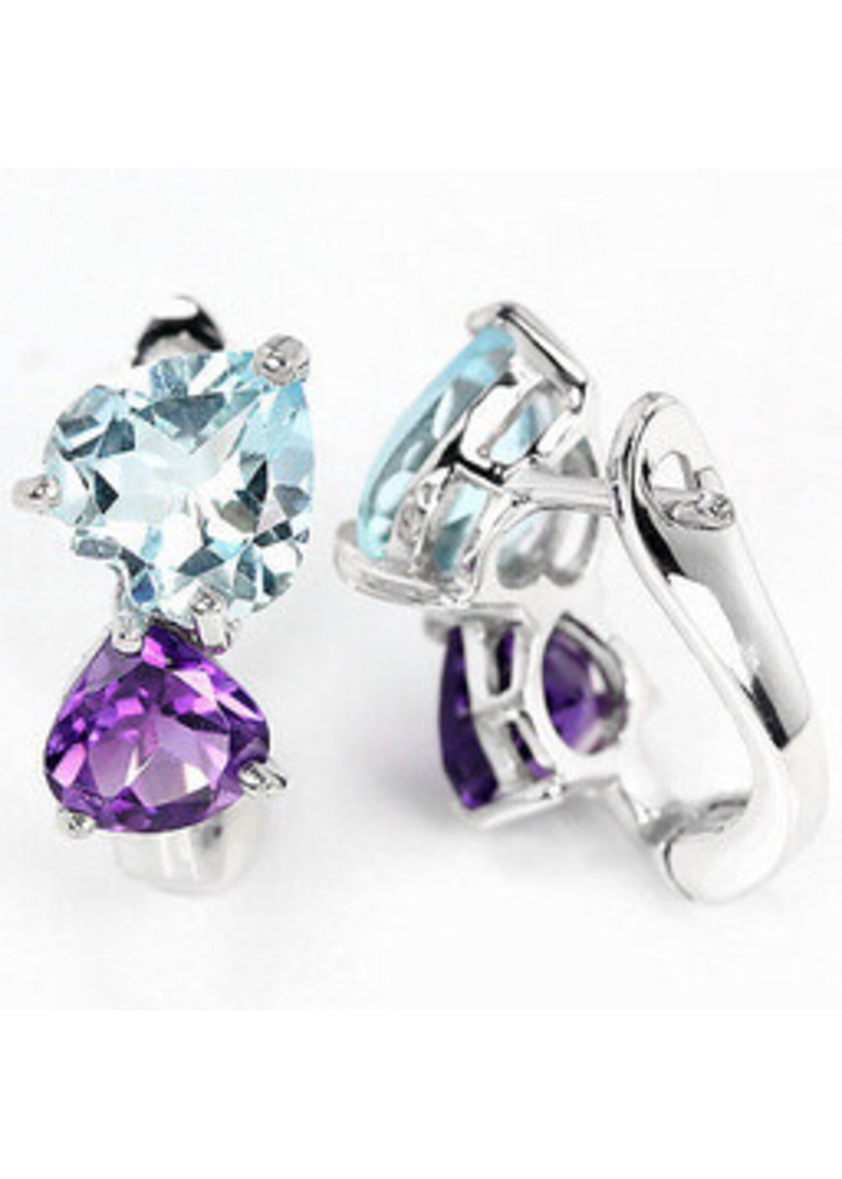 Boucles d'oreilles en argent 925 serties d'améthyste naturelle et de topaze bleue