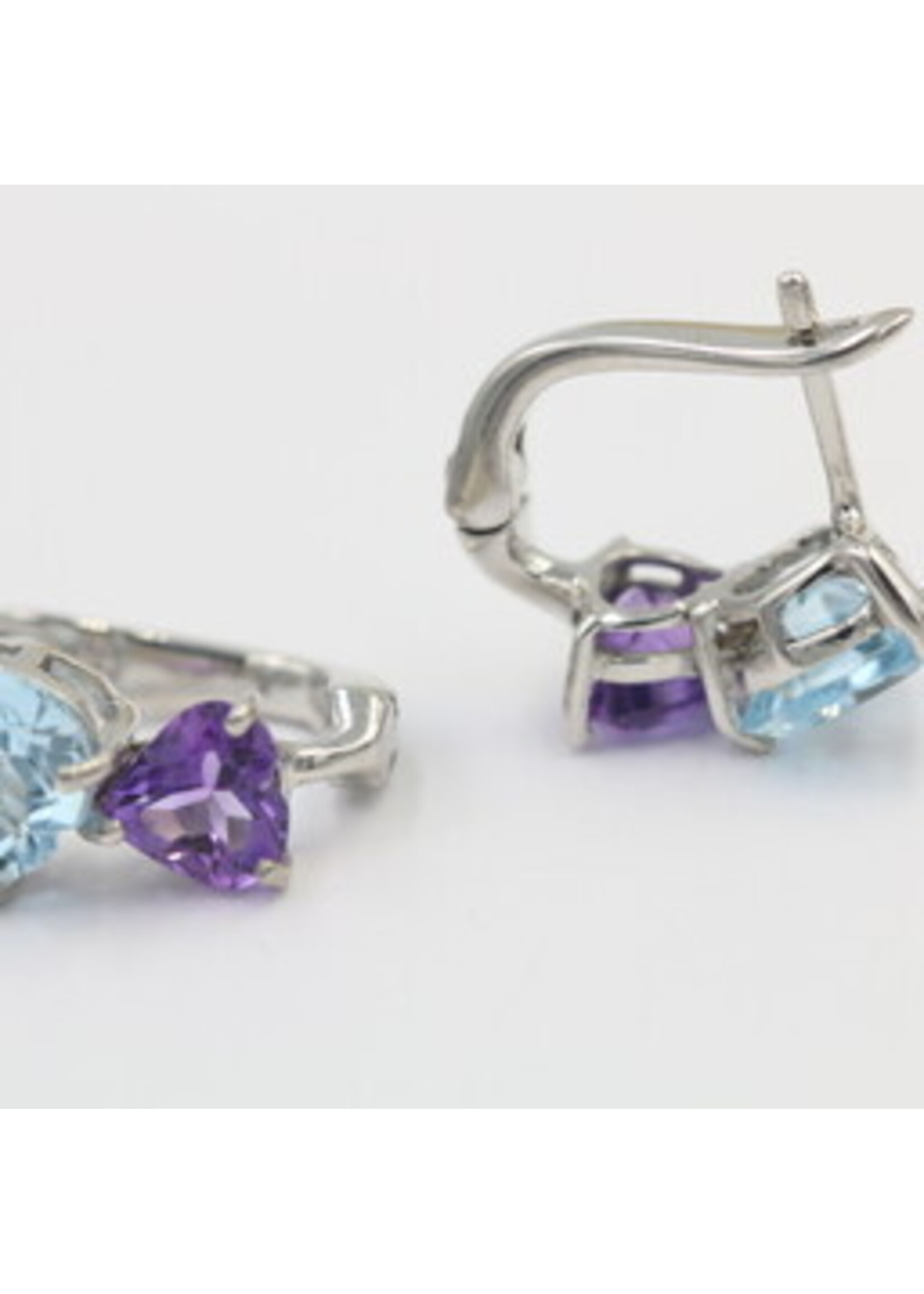Boucles d'oreilles en argent 925 serties d'améthyste naturelle et de topaze bleue