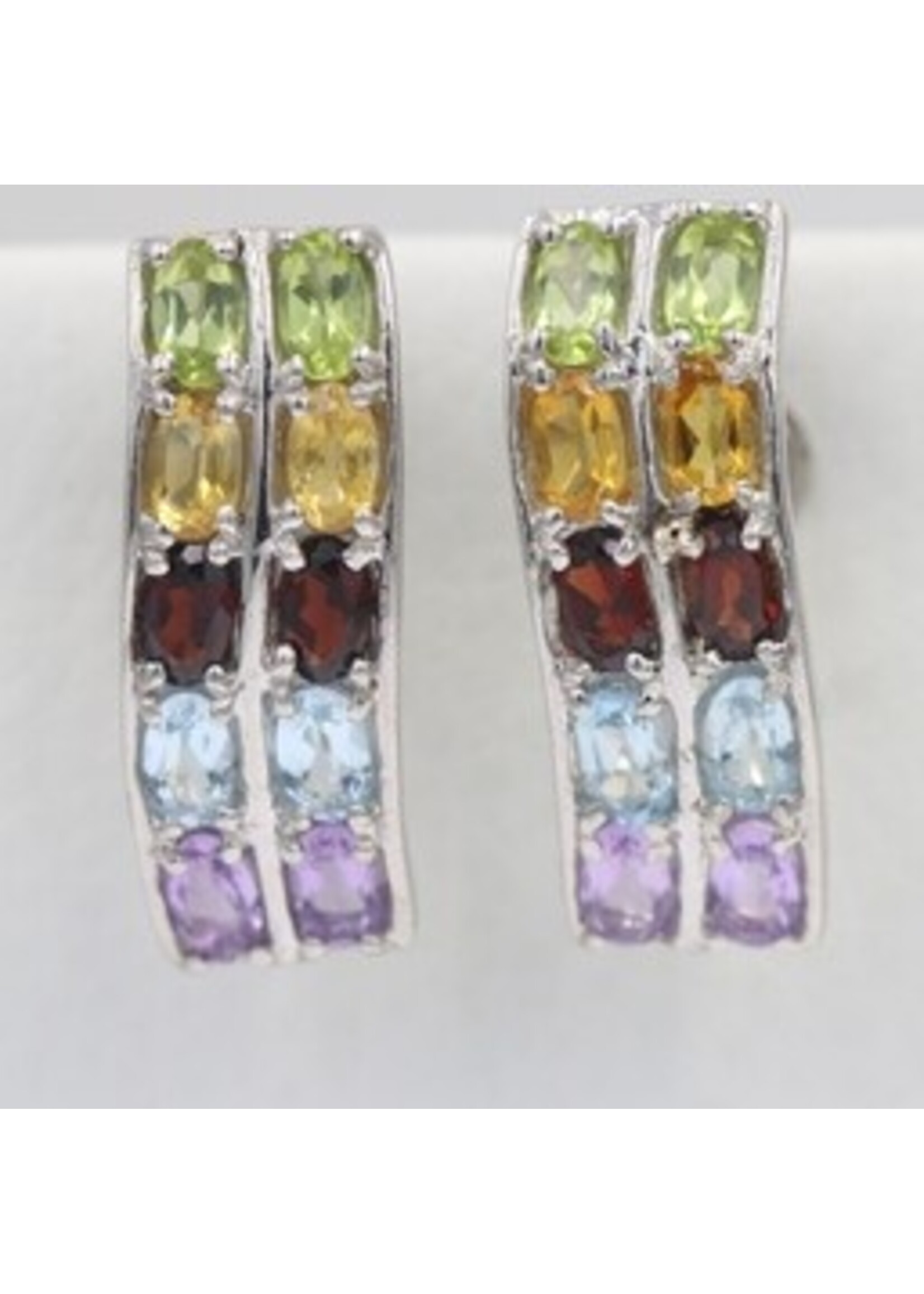 Orecchini in argento rodiato 925 con peridoto naturale, topazio azzurro, granato, citrino e ametista