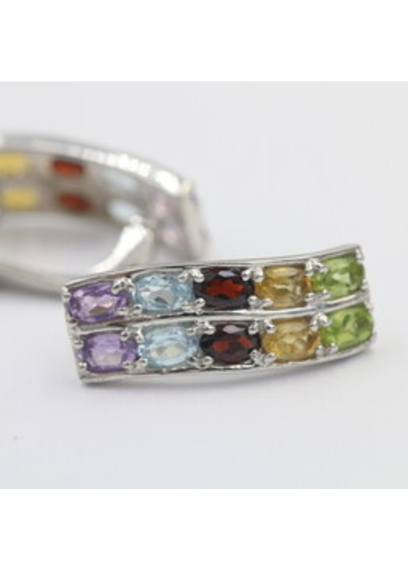 Boucles d'oreilles en argent 925 rhodié serties de Péridot naturel, Topaze Bleue, Grenat, Citrine et Améthyste