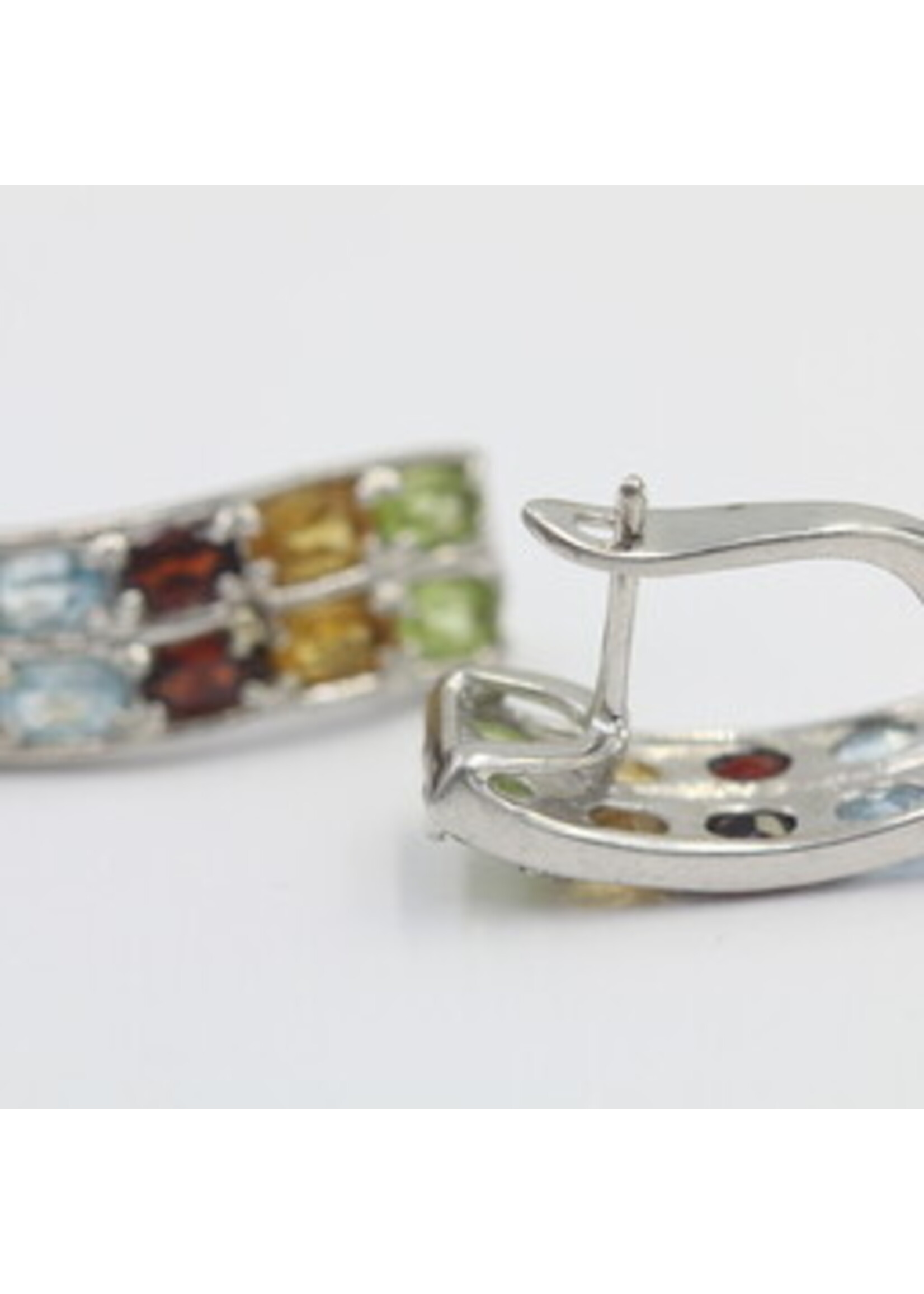 925 gerhodineerd zilveren oorbellen bezet met natuurlijke Peridot,Blauwe Topaas,Granaat,Citrien en Amethist