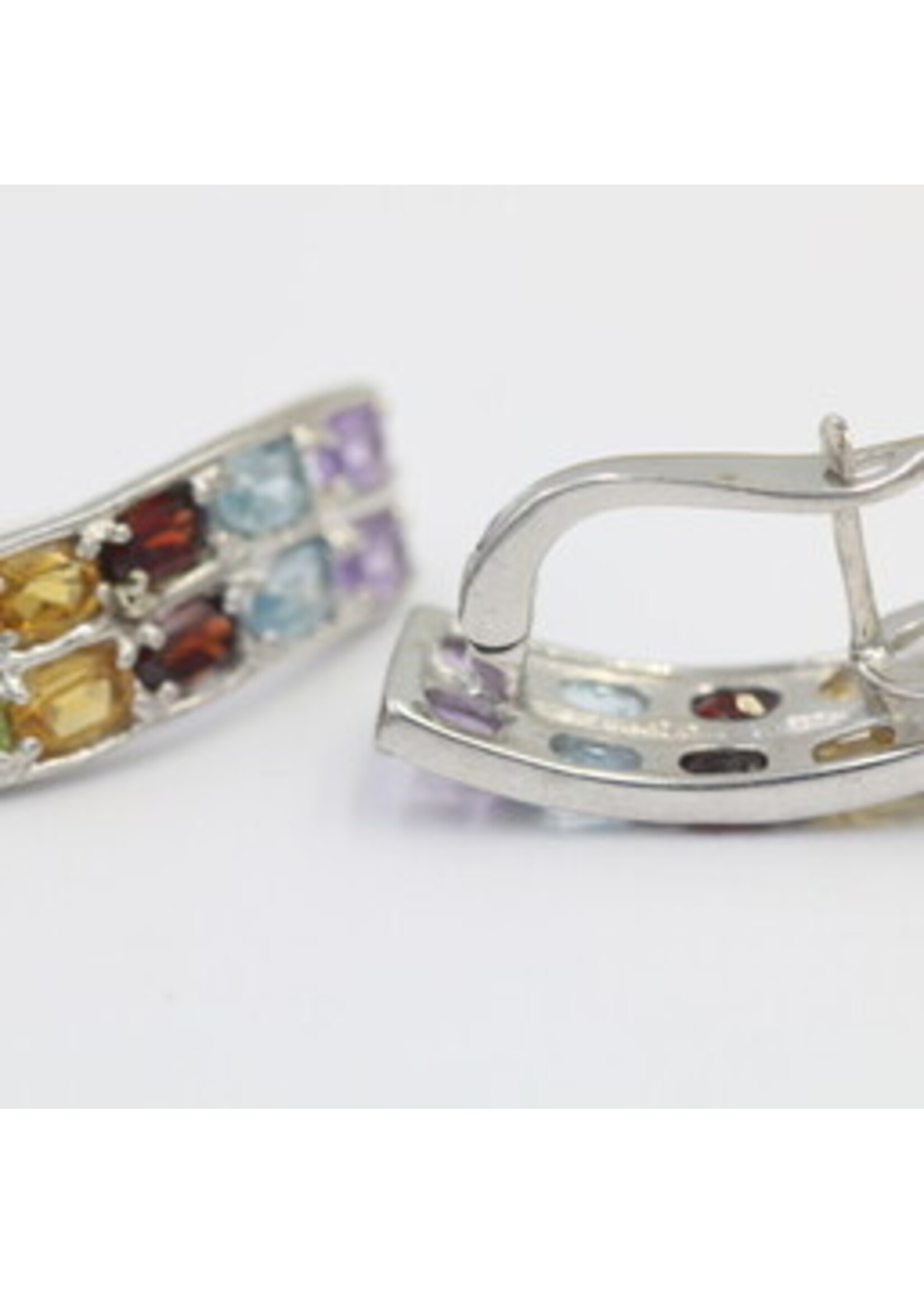 Orecchini in argento rodiato 925 con peridoto naturale, topazio azzurro, granato, citrino e ametista