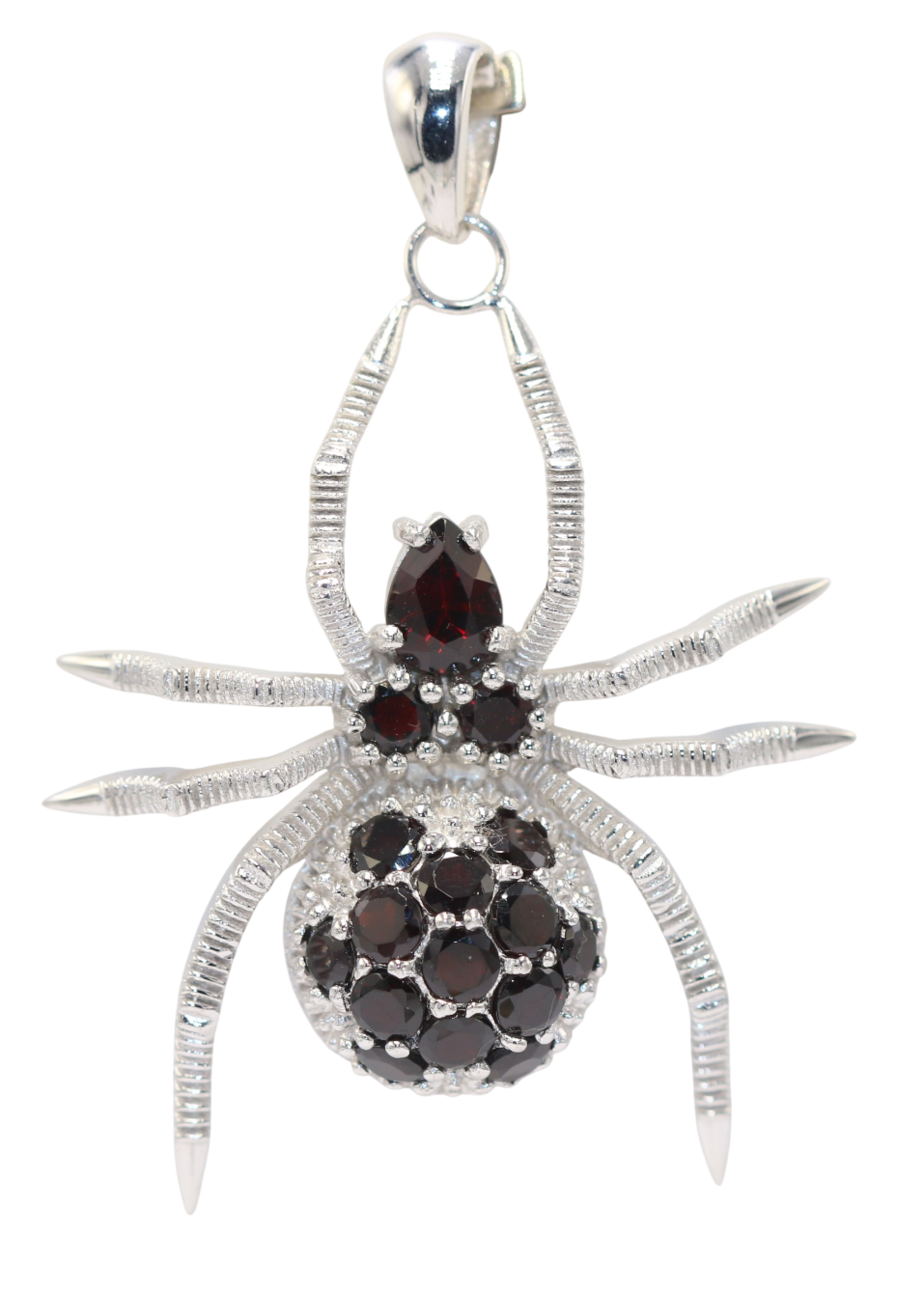 925 rhodium plated silver pendant set with natural garnets