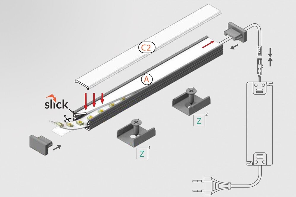 CONTOUR 8mm Led-Profil Aufputz 1m-2m