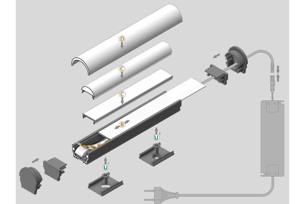 OMNI 12mm Led Profil Aufbau 1m-2m