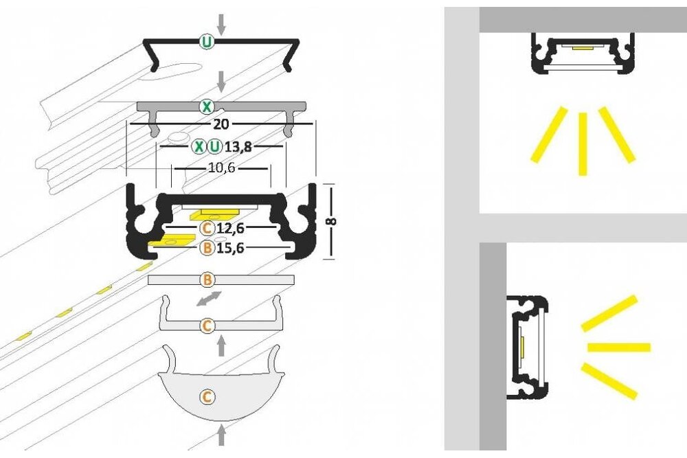 FLUID 10mm Led Profil Aufputz 1m-2m