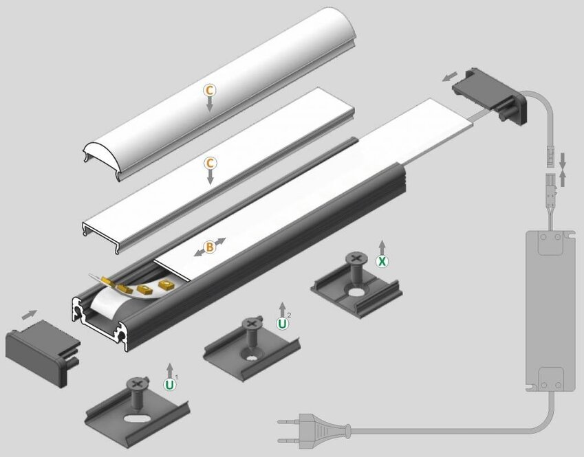 FLUID 10mm Led Profil Aufputz 1m-2m