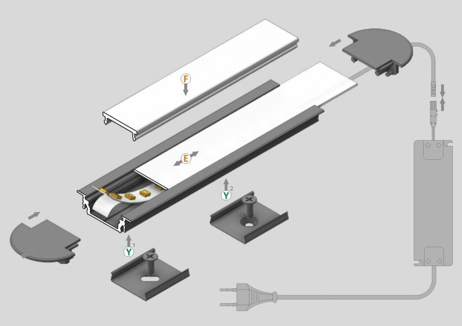 LINEA14 14mm Versenktes Led-Profil 1m-2m