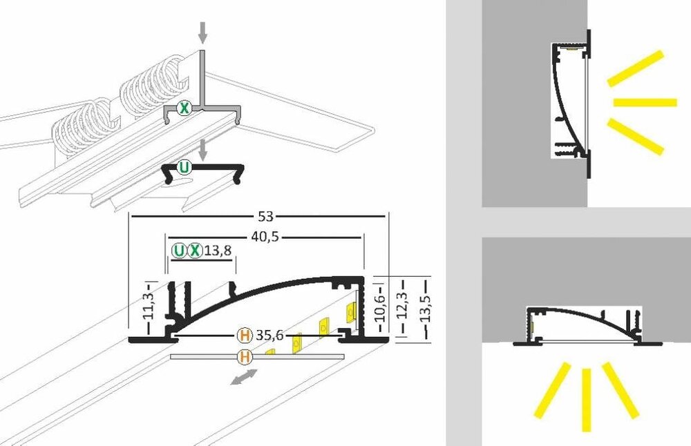 SMOOTH 10mm versenktes Led-Profil 1m-2m