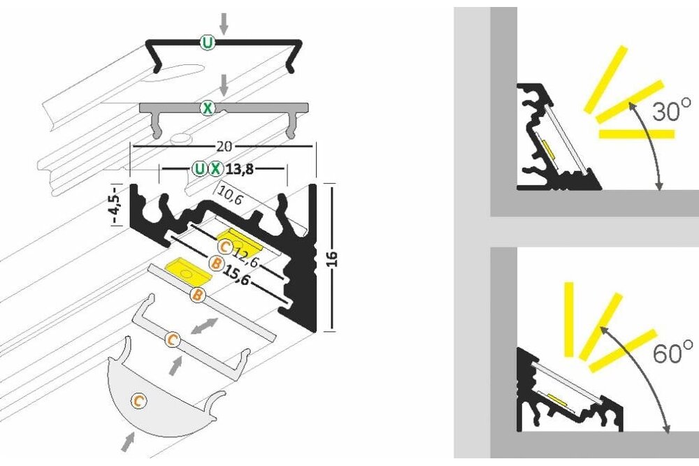 ANGLE10 10mm Led-Profil für Aufputzmontage 1m-2m