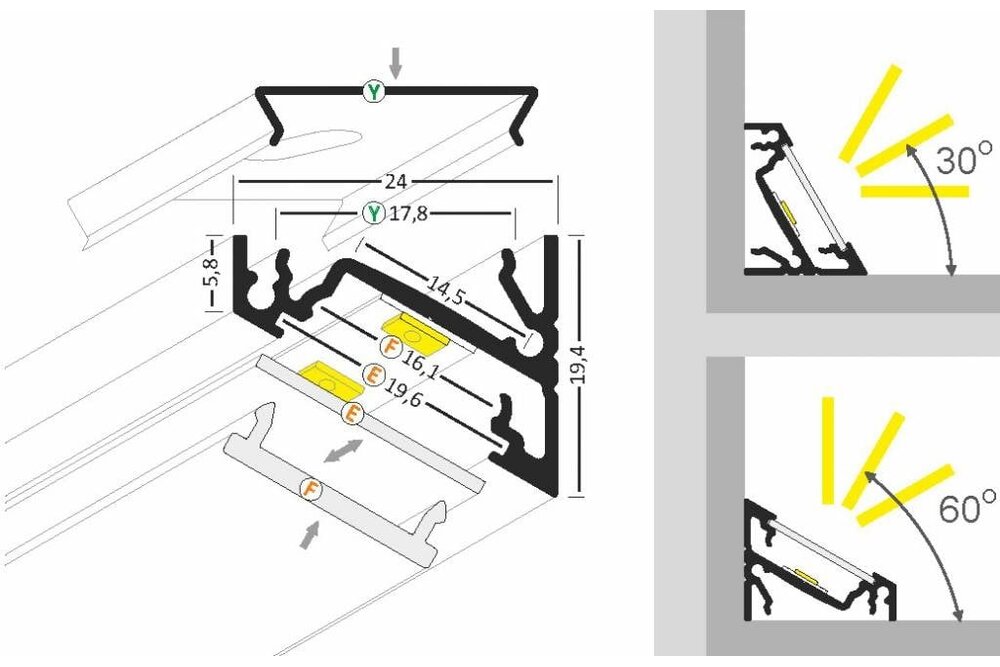 ANGLE14 14mm-Aufbau-LED-Profil 1m-2m