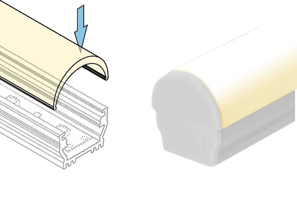 Cover D ClickOver halbrunde milchig weiße Haube in 1m oder 2m Länge für die Profile OMNI und WALL