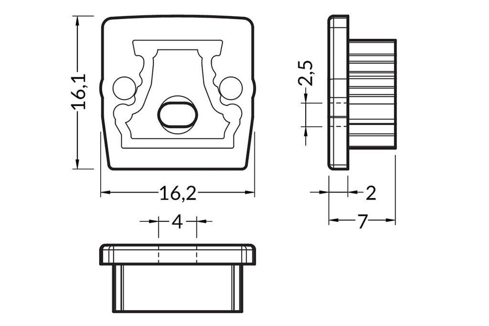 Endkappen für LED-Profil STEPON12 Zweier-Set, mit oder ohne Kabelloch