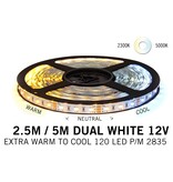 Dual White 2300K~5000K CCT Led Strip | 5m oder 2.5m 120 Leds pm Typ 2835 12V - Lose Strip