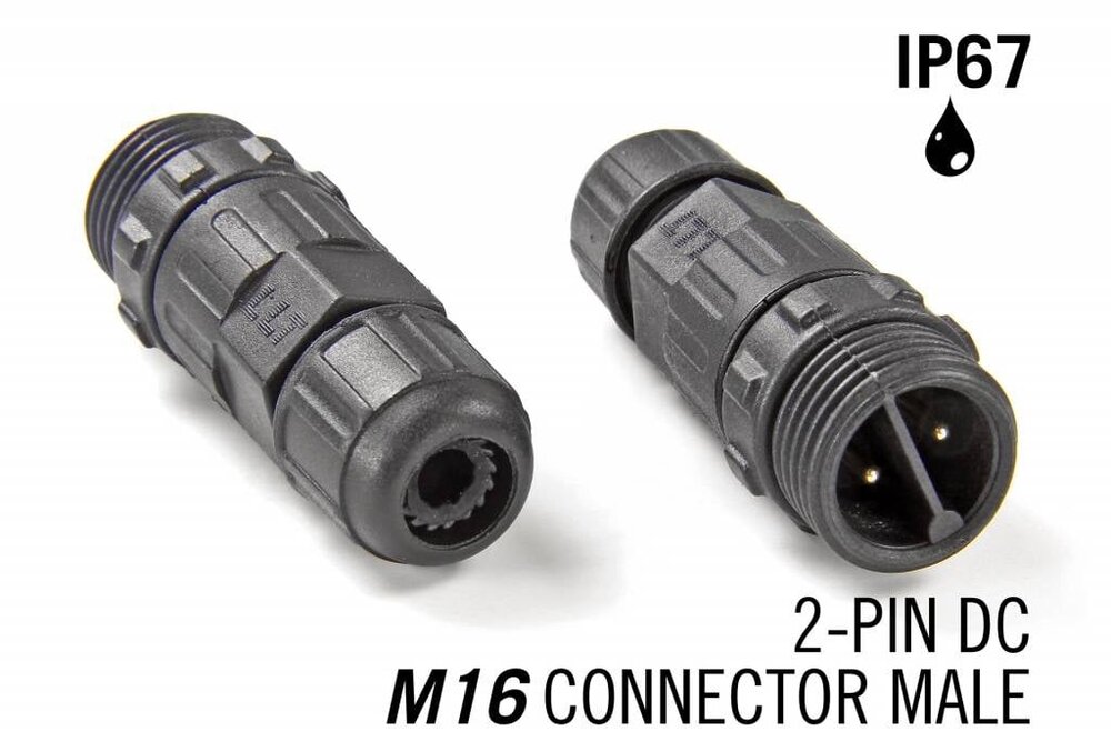 M16 zweipoliger IP67 wasserdichter Kabelstecker männlich
